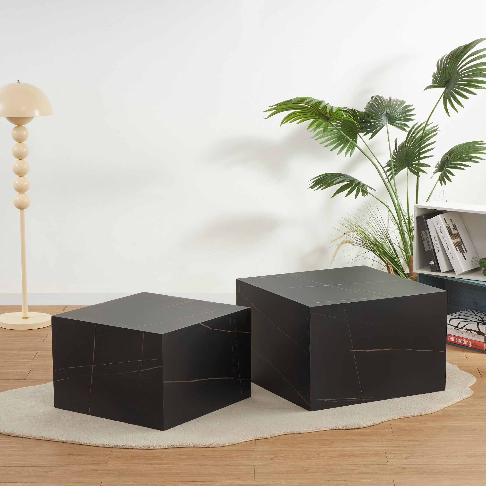 Couchtische / Beistelltisch TANEDA in Schwarz mit dekorativer Maserung - 2er Set TANEDA – Couchtische / Beistelltisch in Schwarz mit dekorativer Maserung - 2er Set