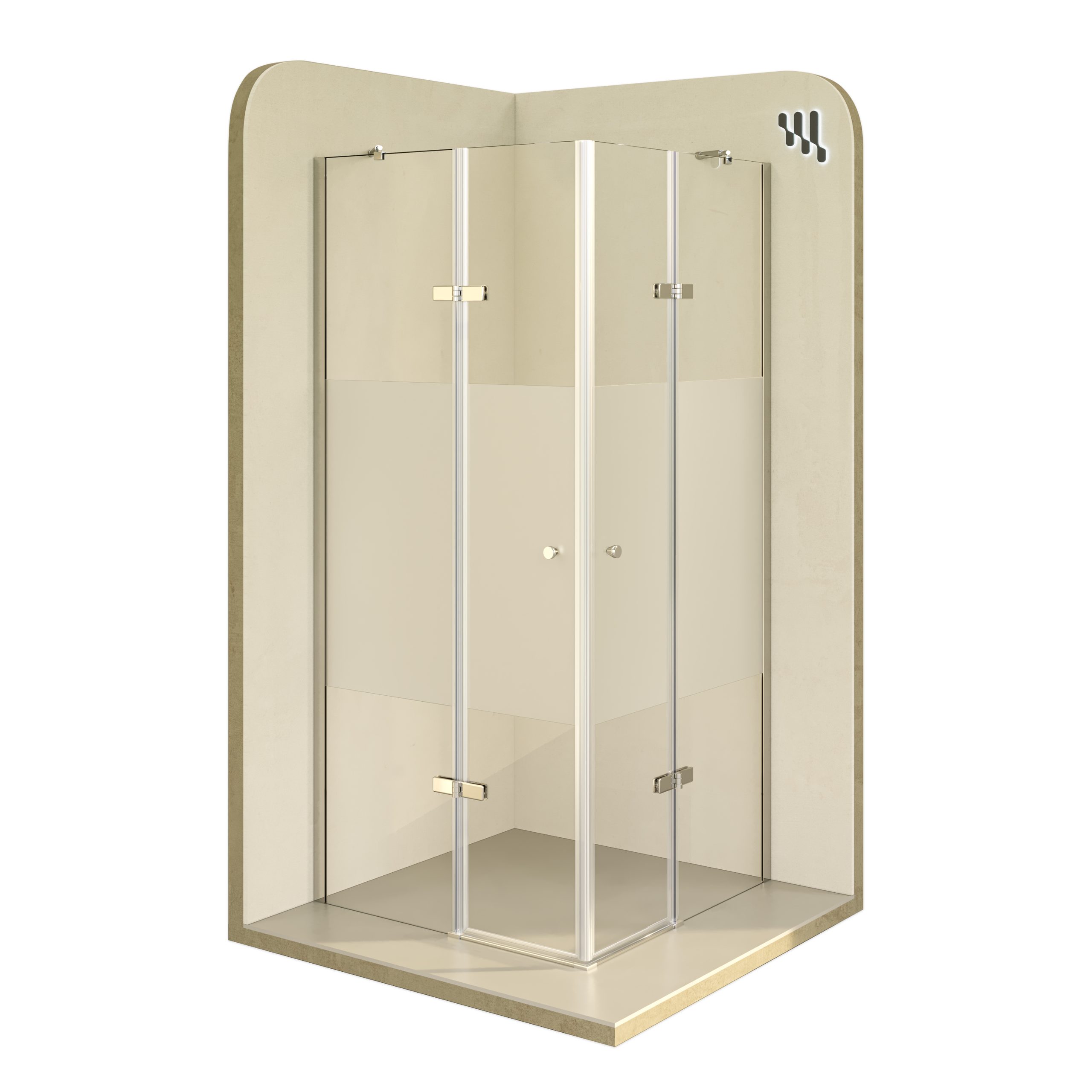 Corner Entry Alice with Folding Doors made of Partially Frosted ESG Safety Glass Corner Entry Alice with Folding Doors made of Partially Frosted ESG Safety Glass