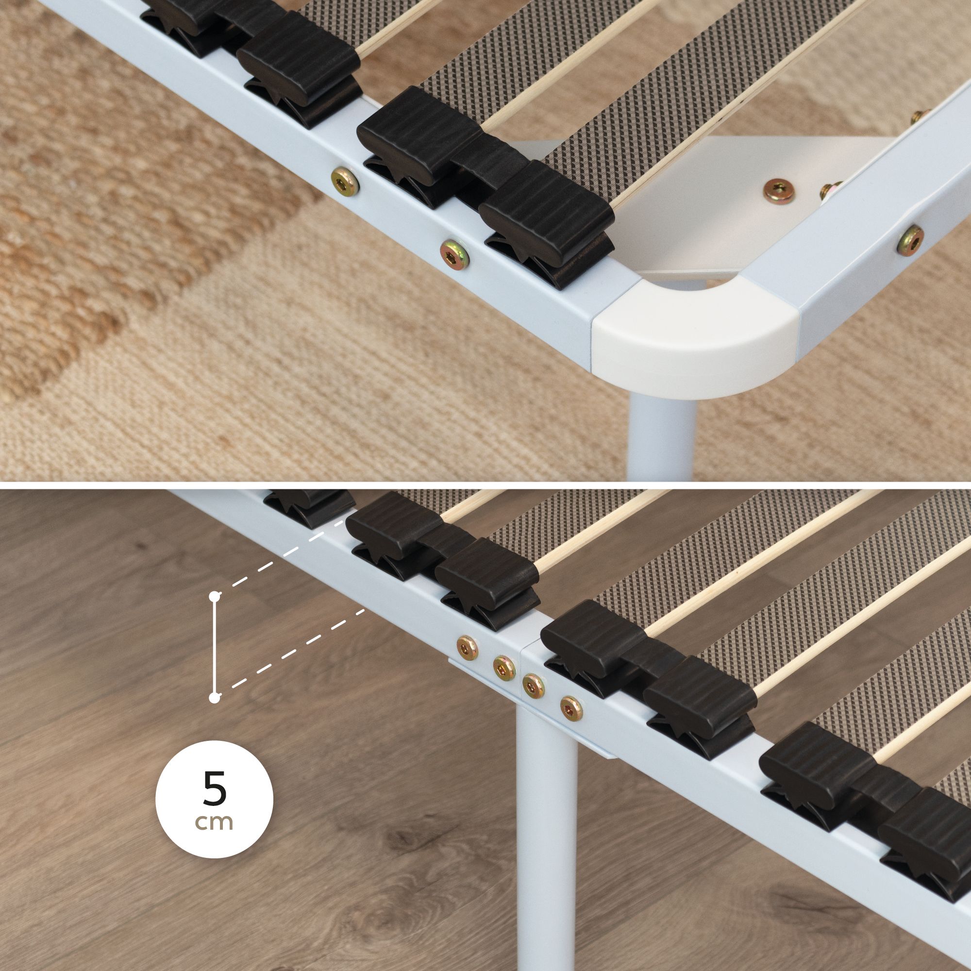 Metallbett AUSTEN WHITE mit Holzlamellen – Stabiler Metallrahmen in Weiß