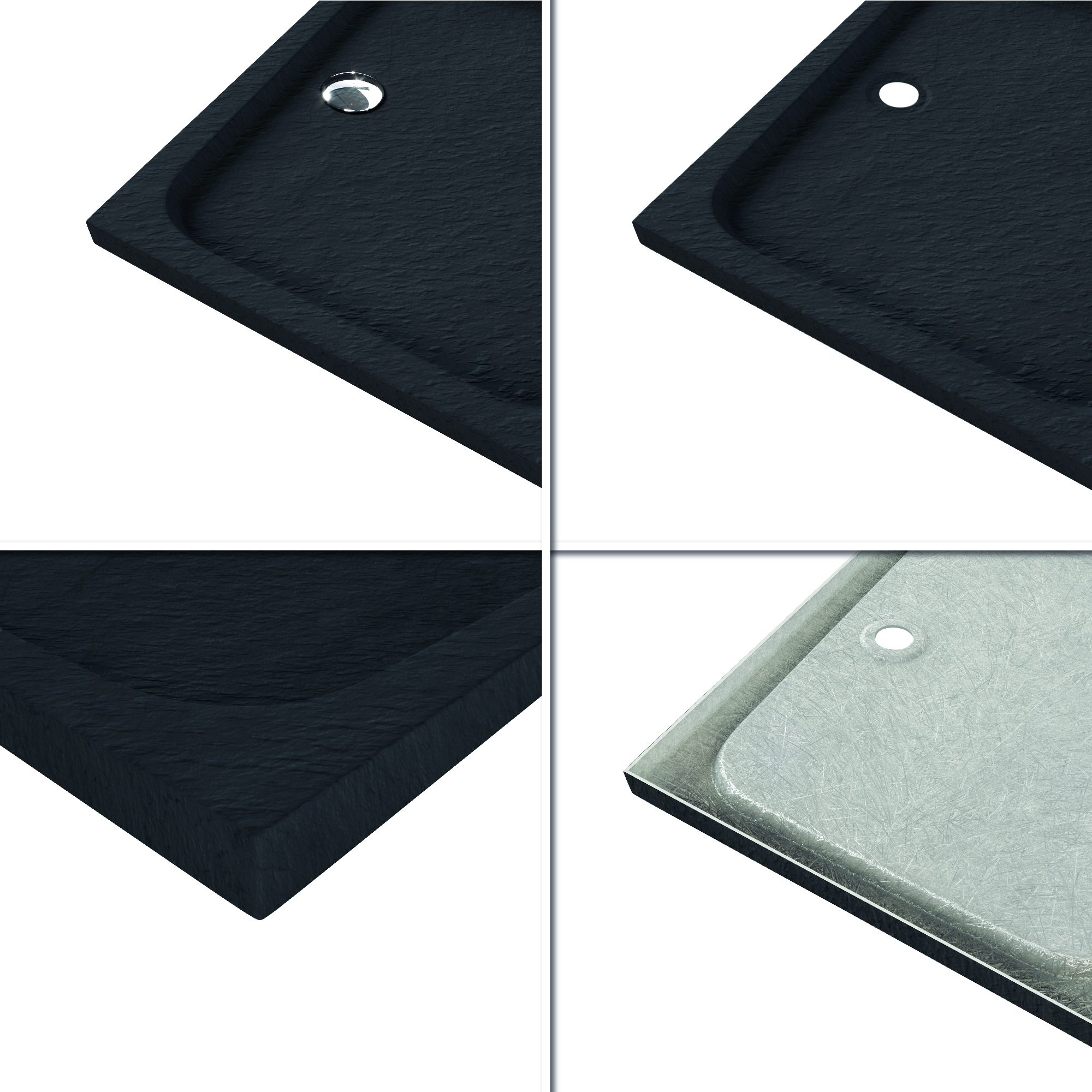 Duschwanne Shimmer STONE aus Sanitäracryl inkl. Ablaufgarnitur - Schwarz