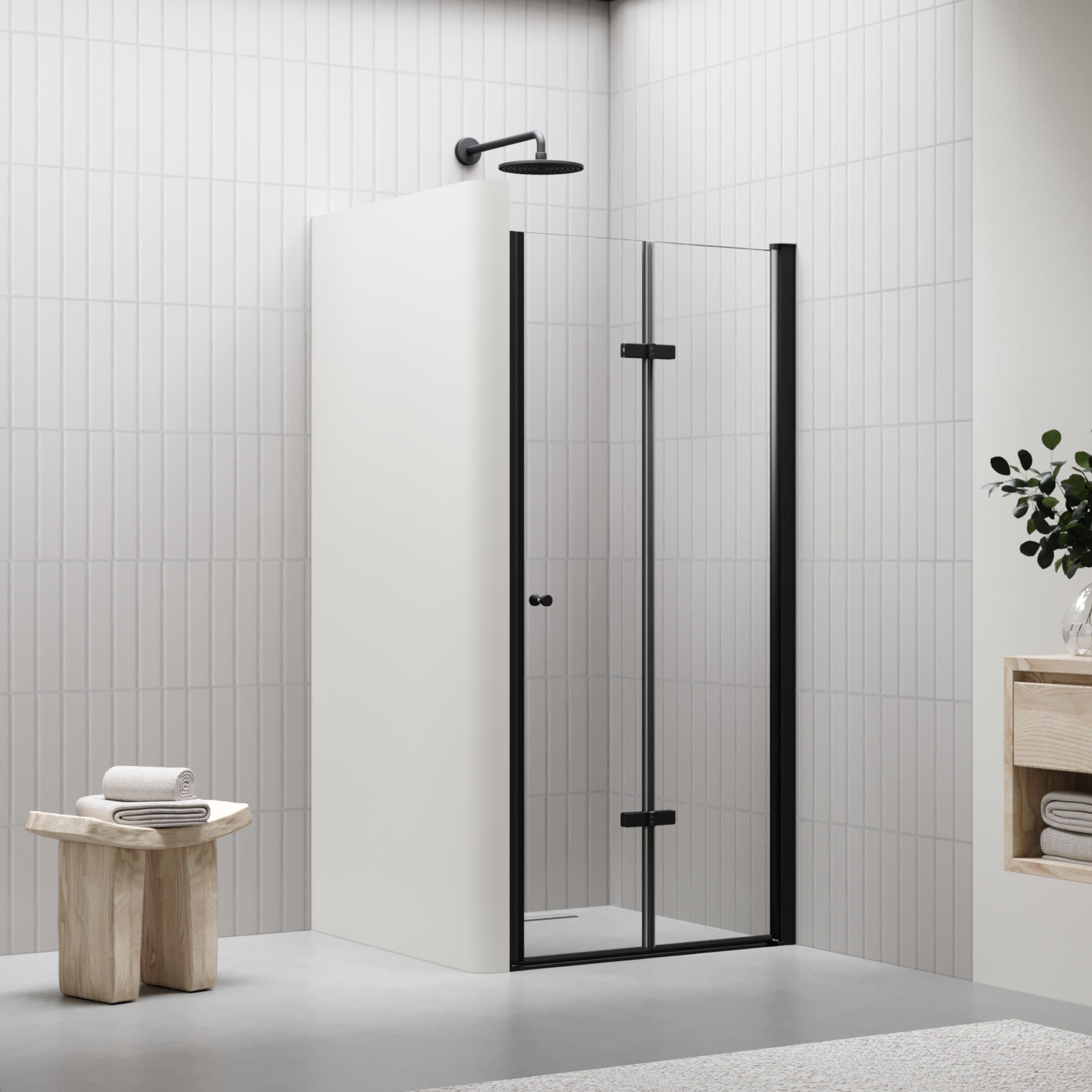 Shower Door Mila with Folding Door made of Clear ESG Safety Glass BLACK EDITION Shower Door Mila with Folding Door made of Clear ESG Safety Glass BLACK EDITION