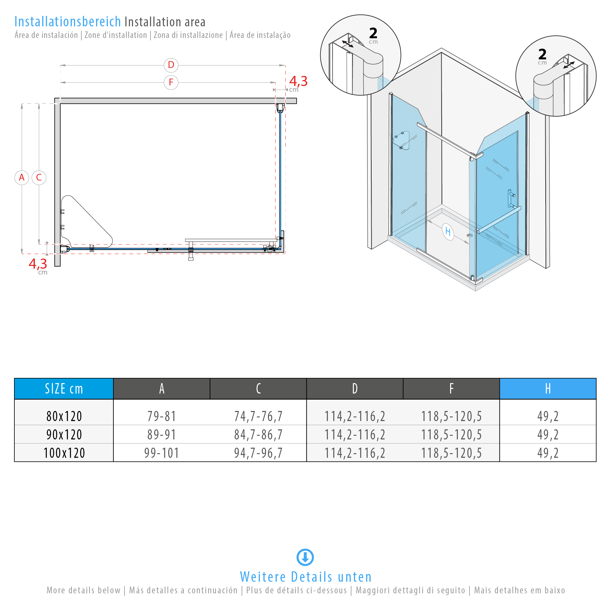 Fronteinstieg Rebecca mit Klapptür aus 8 mm ESG Sicherheitsglas