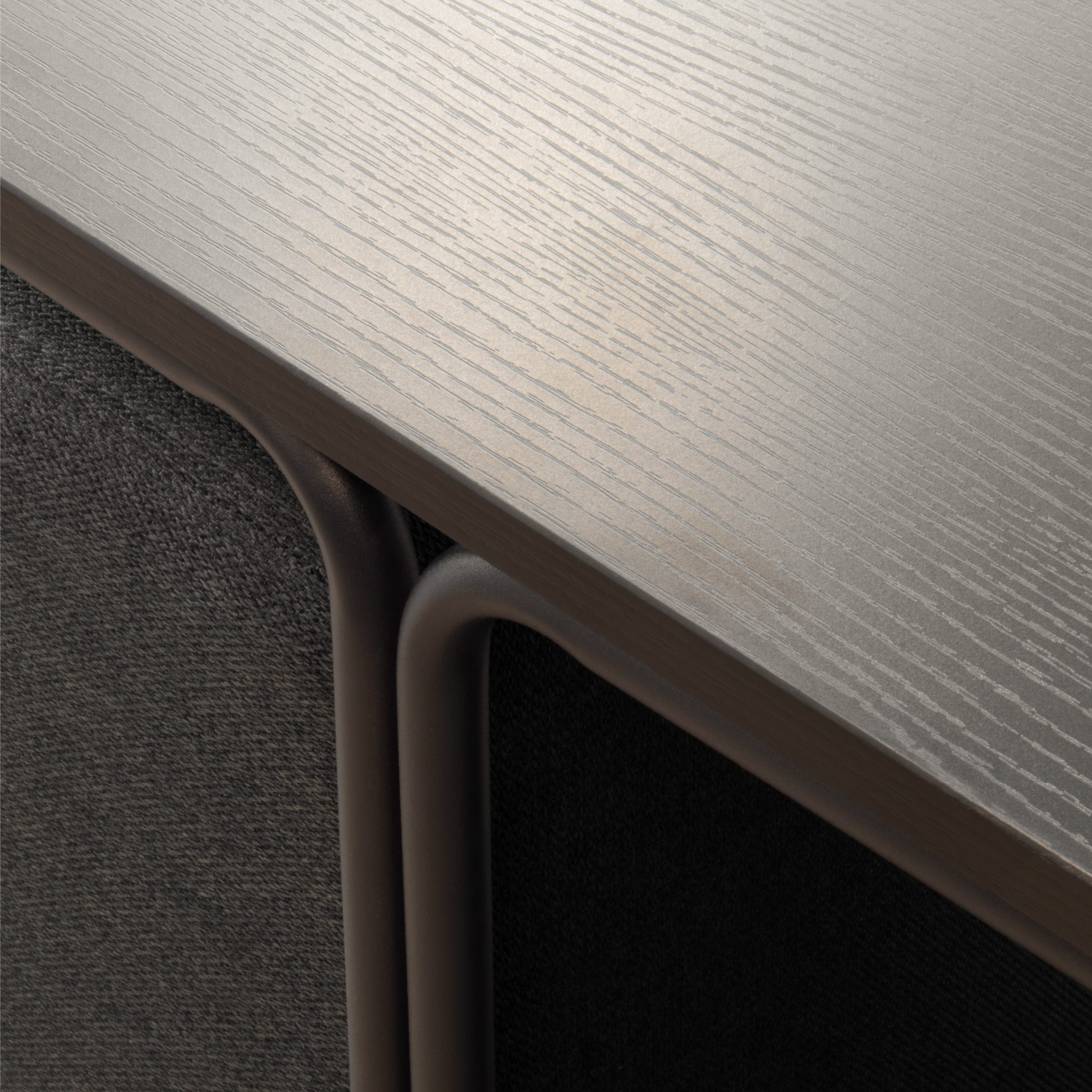 Couchtisch DUNCAN mit 2 Sitzmodulen | Tischplatte in schwarzer Holzoptik und Metallgestell