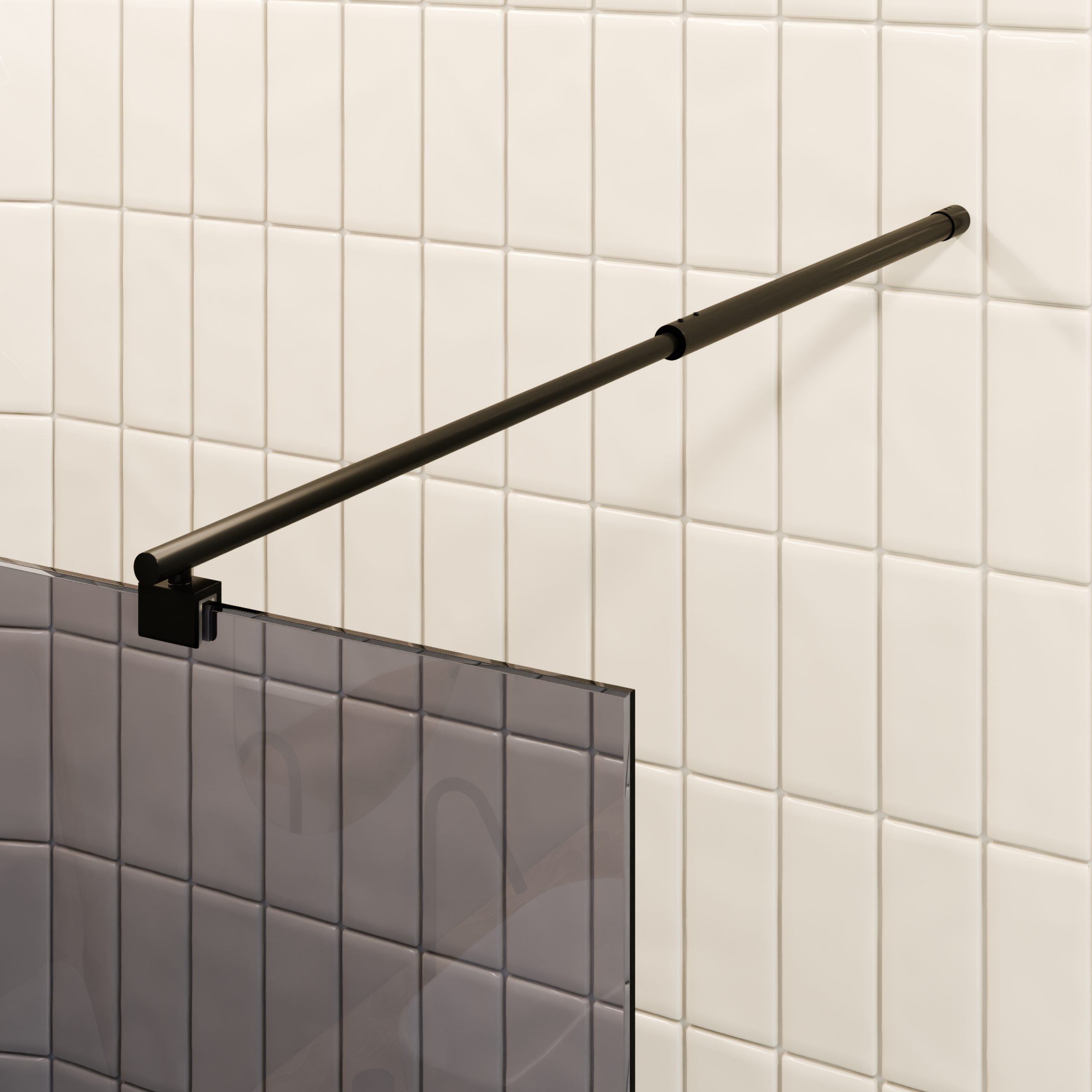 Walk-In Shower Fiona made of 10 mm thick gray ESG safety glass and black aluminum profile. Fiona – Walk-In Shower made of 10 mm thick gray ESG safety glass and black aluminum profile.
