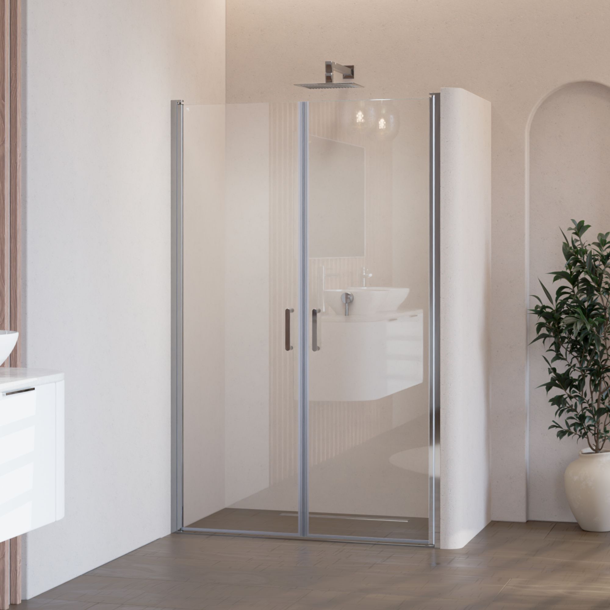 Shower Door Stella with Hinged Doors Made of Tempered Safety Glass Shower Door Stella with Hinged Doors Made of Tempered Safety Glass