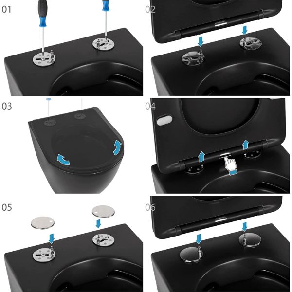 Toilette Hänge WC Spülrandlos inkl. WC Sitz mit Absenkautomatik SOFTCLOSE + abnehmbar Franco Schwarz MATT