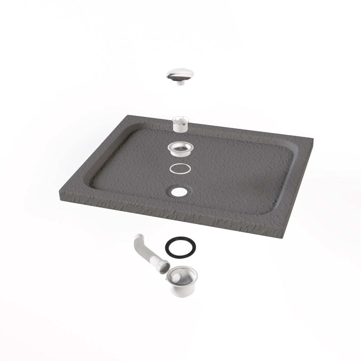 Duschwanne Shimmer STONE aus Sanitäracryl inkl. Ablaufgarnitur - Grau 80x120 cm