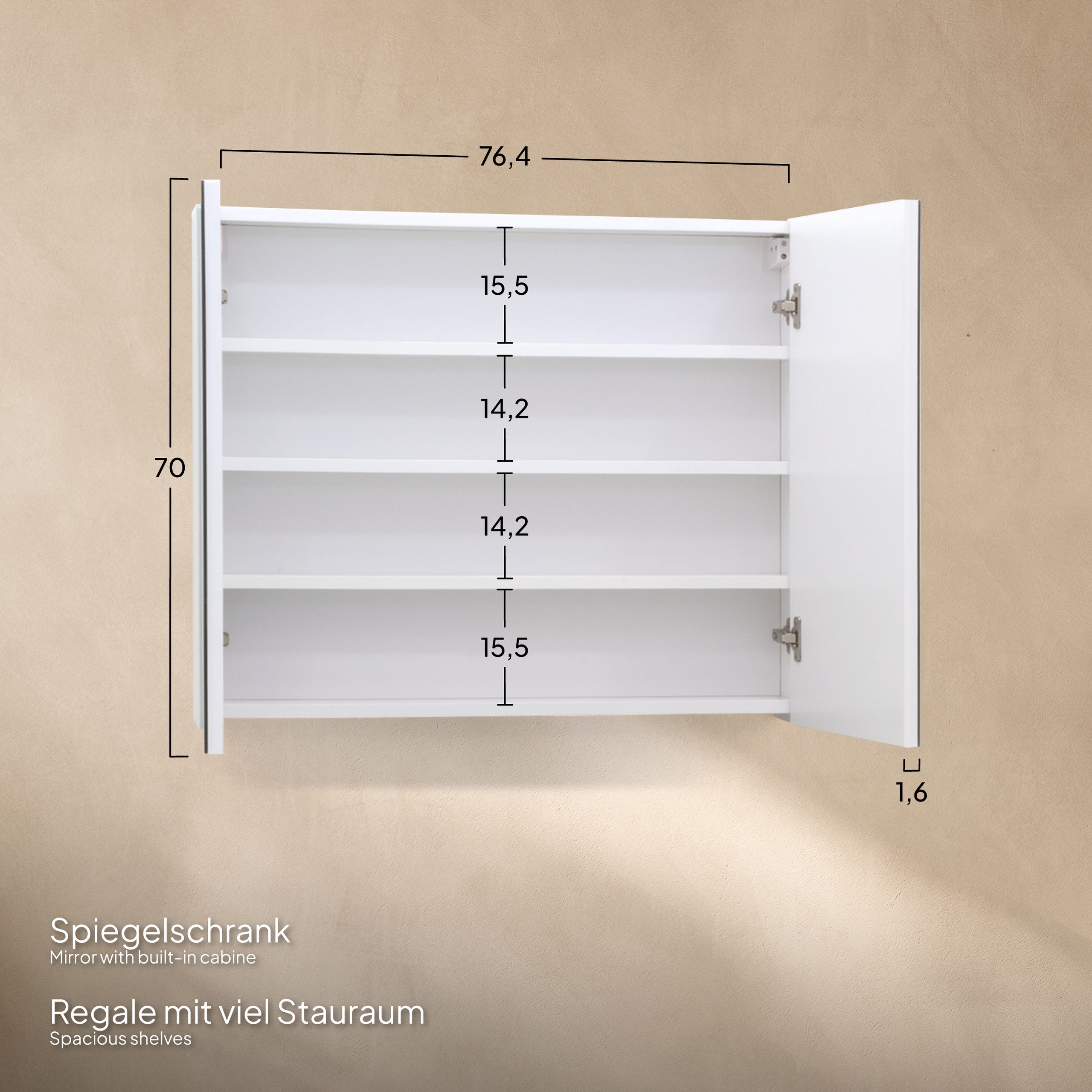 Badmöbel-Set Atena [60/80/100 cm] mit Mineralharz-Waschbecken in Hochglanz Weiß, Unterschrank mit Spiegel und hängendem Hochschrank in Weiß zur Aufbewahrung 80 cm
