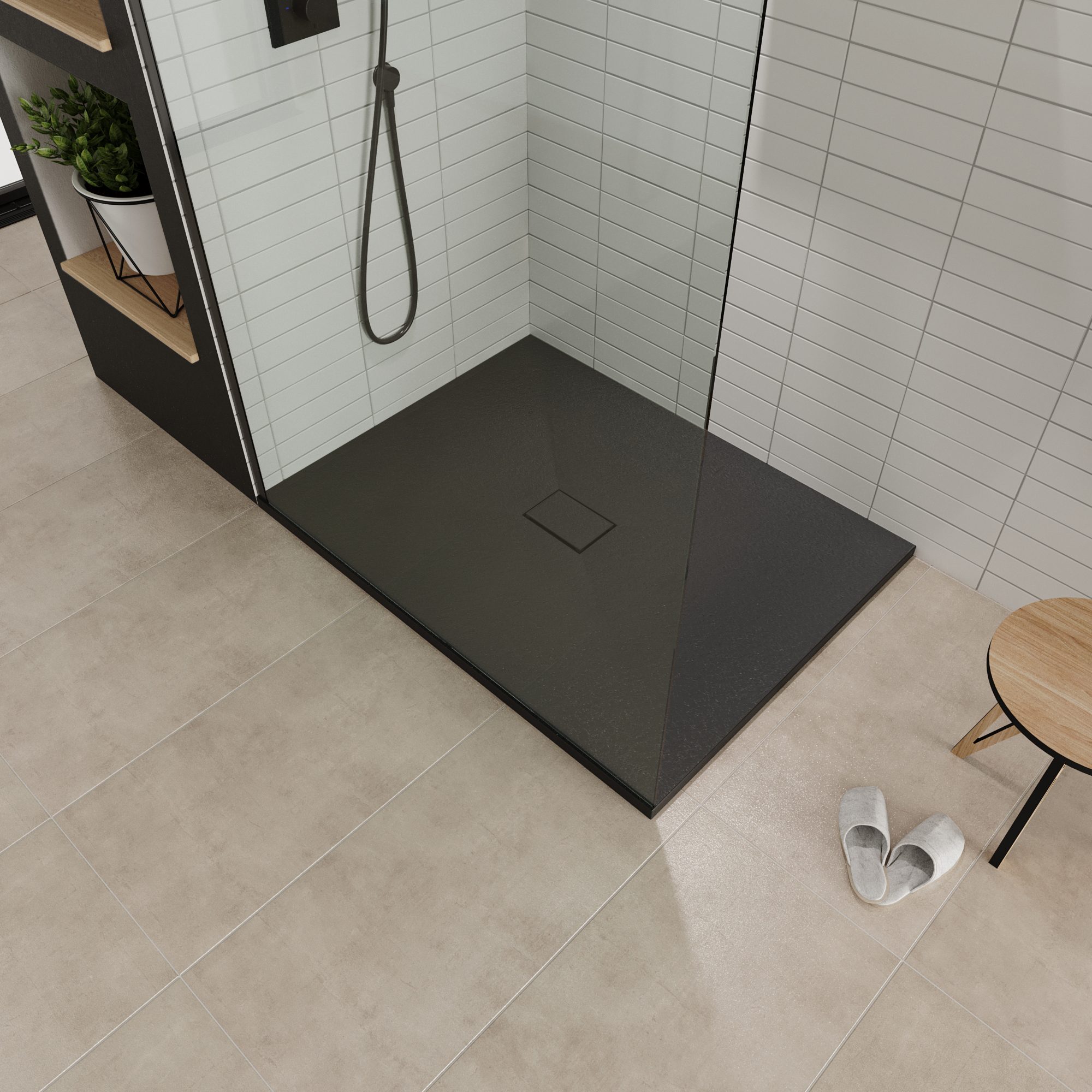 Tray – SMC Boreal Shower in Stone Look with Drain Assembly - Black