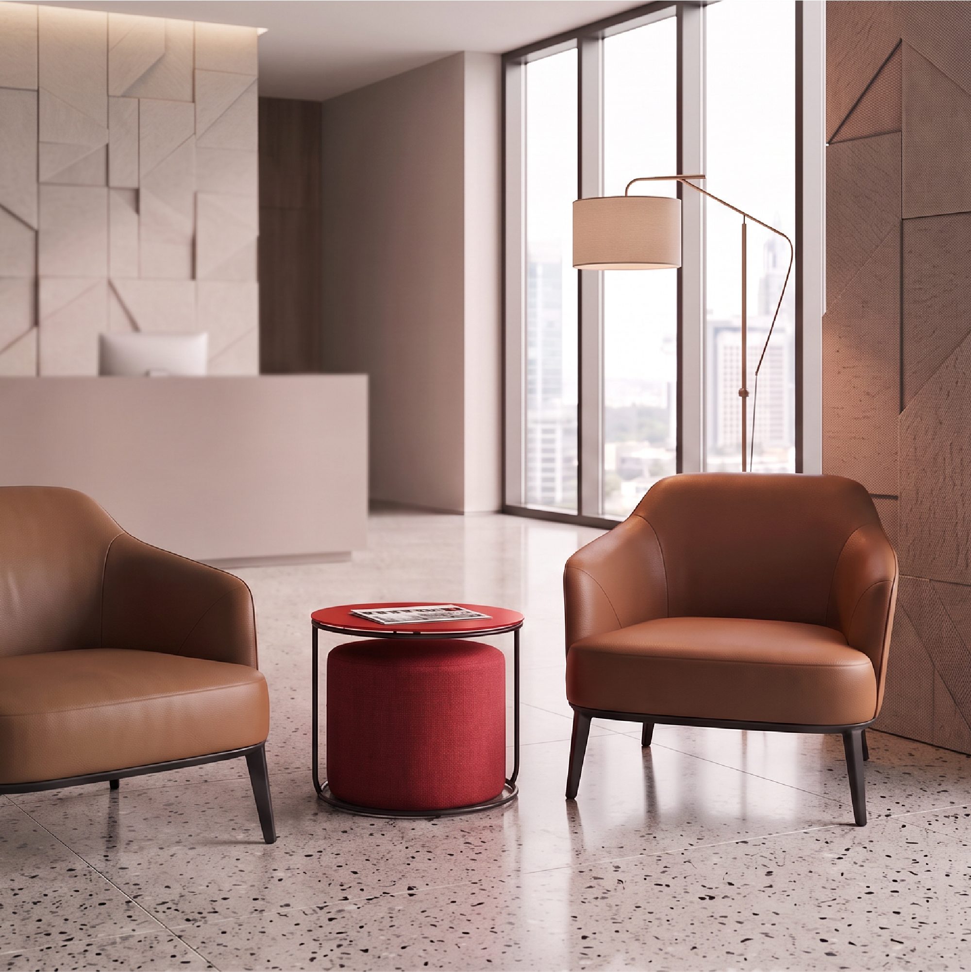Side Table with Stool JASPER - Round Coffee Table 40x40 cm Black-Red N6