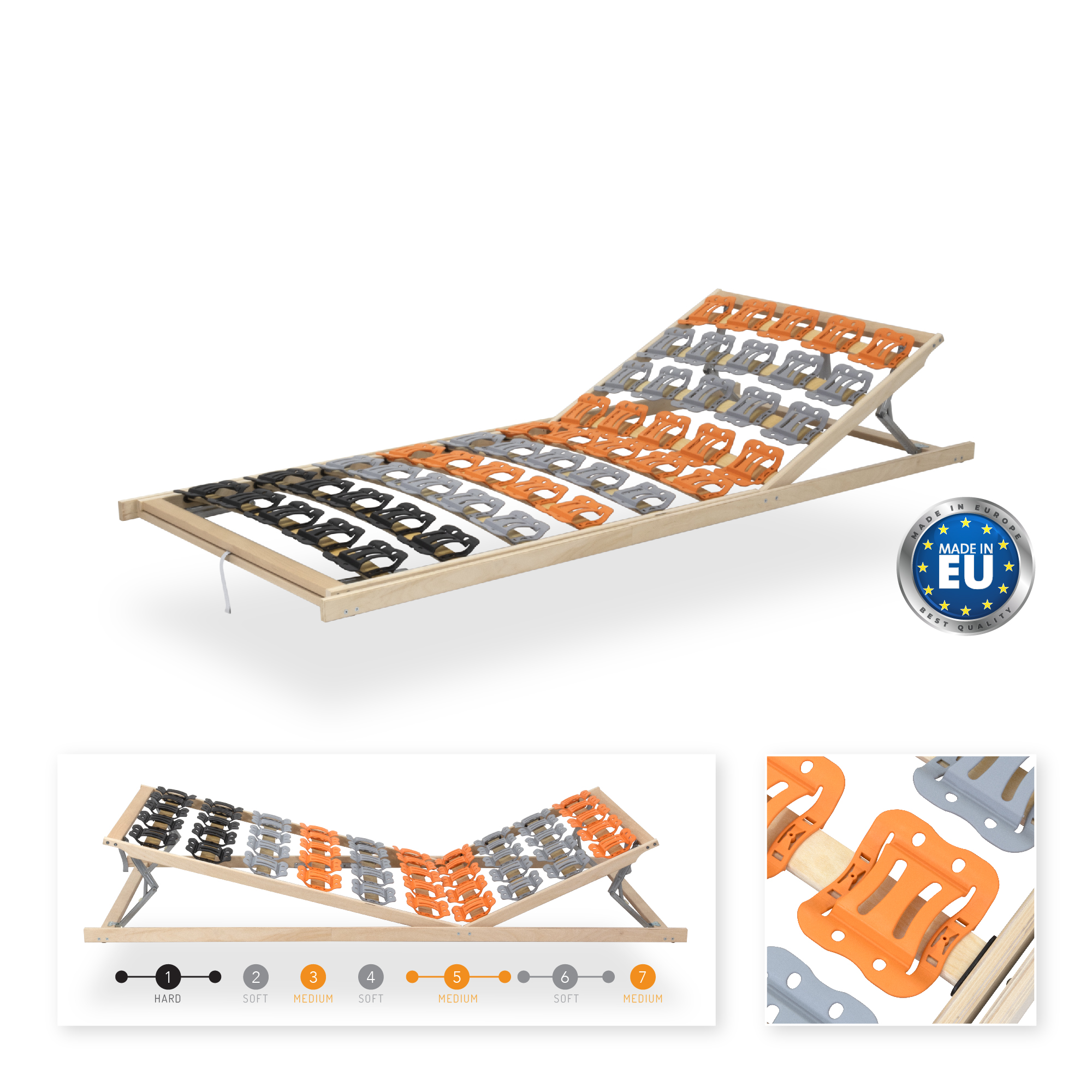 7-Zonen Tellerlattenrost TFlex50KF mit Kopf- und Fußverstellung 100x200 cm