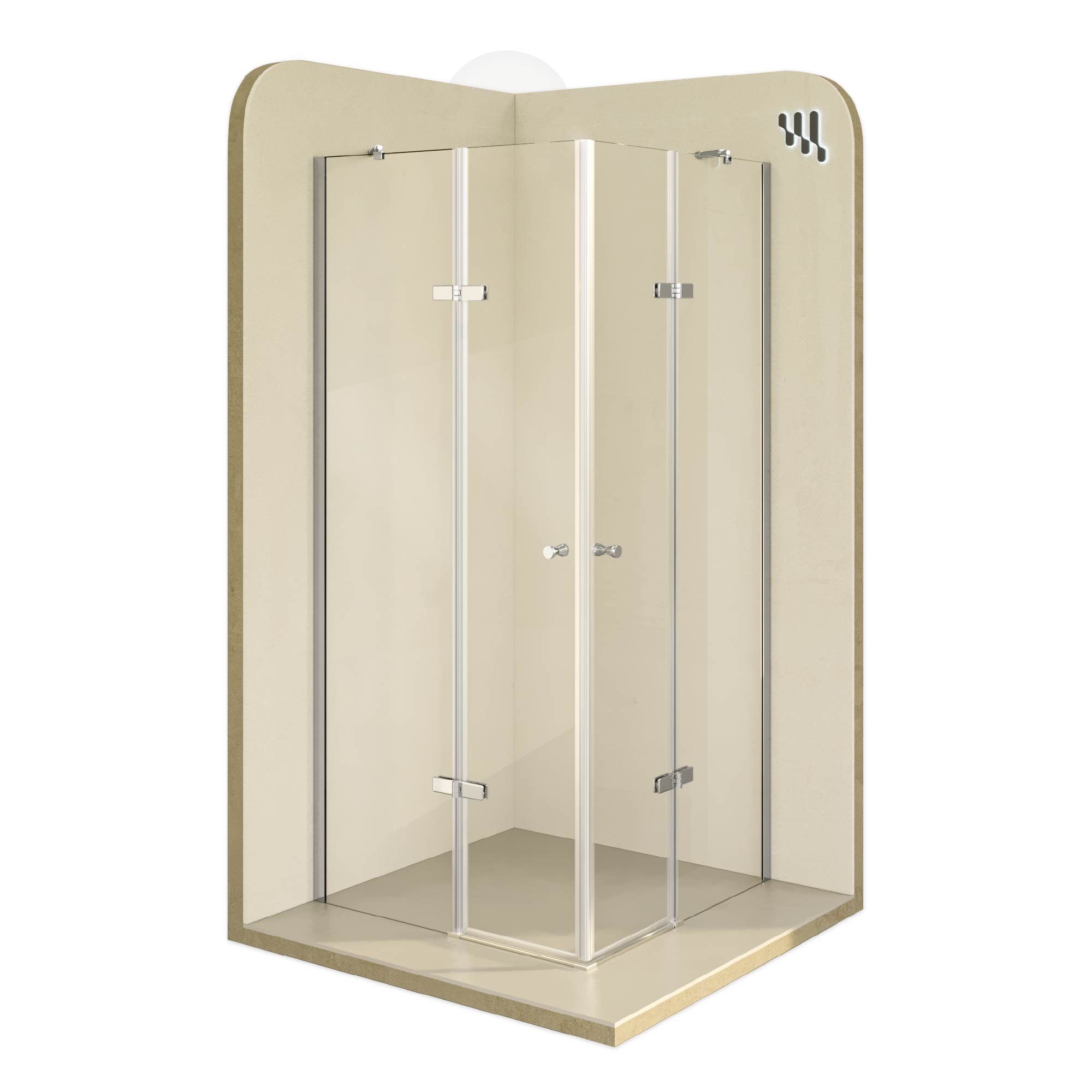 Corner Entry Alice with Folding Doors made of ESG Safety Glass