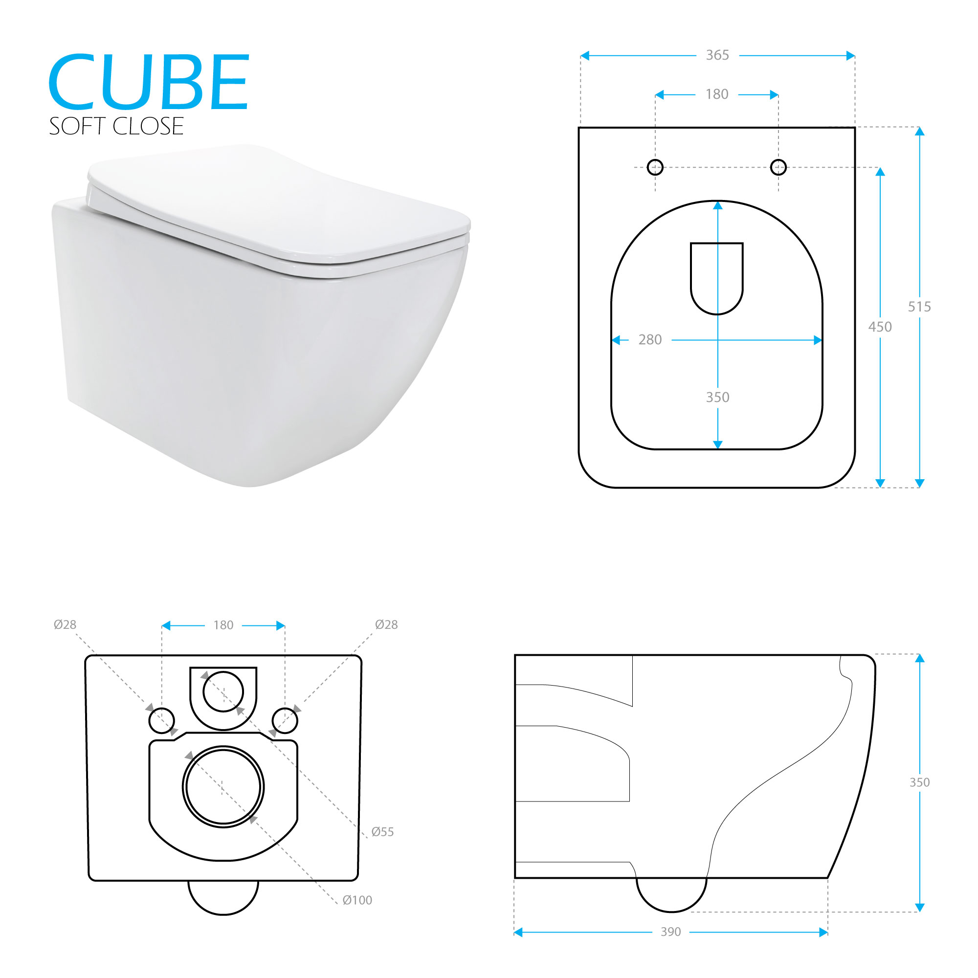 Toilette Hänge WC Spülrandlos inkl. WC Sitz mit Absenkautomatik SOFTCLOSE + abnehmbar CUBE Toilette Hänge WC Spülrandlos inkl. WC Sitz mit Absenkautomatik SOFTCLOSE + abnehmbar CUBE