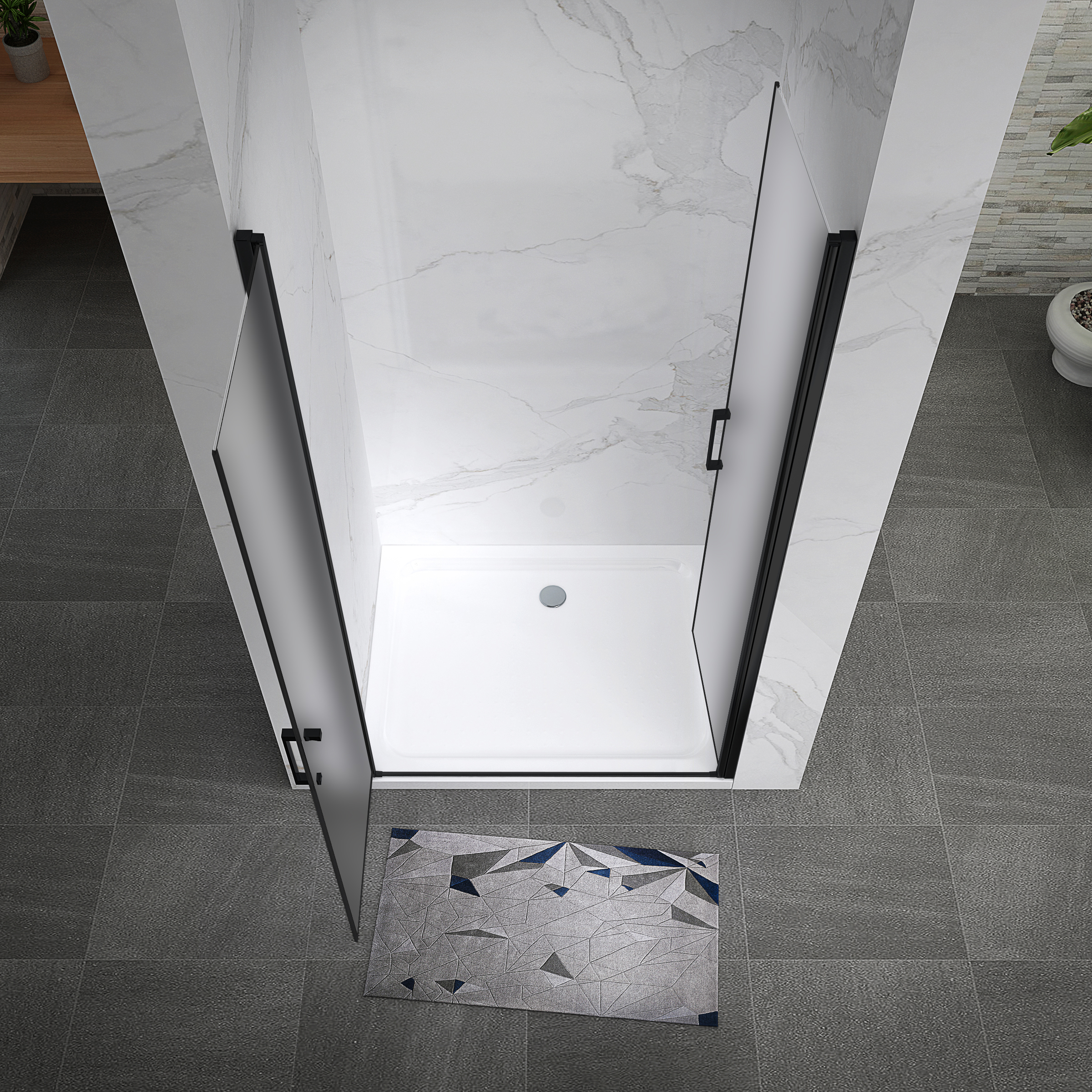 Duschtür Lara BLACK mit Pendeltüren und Edelstahlgriffe 68-140 cm aus satiniertem ESG Sicherheitsglas Duschtür Lara BLACK mit Pendeltüren und Edelstahlgriffe 68-140 cm aus satiniertem ESG Sicherheitsglas