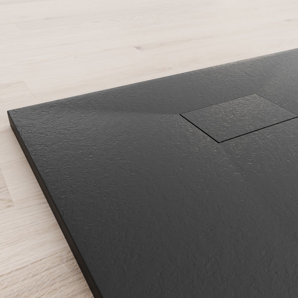 SMC Duschwanne Boreal in Stein-Optik inkl. Ablaufgarnitur - Schwarz 70x140 cm