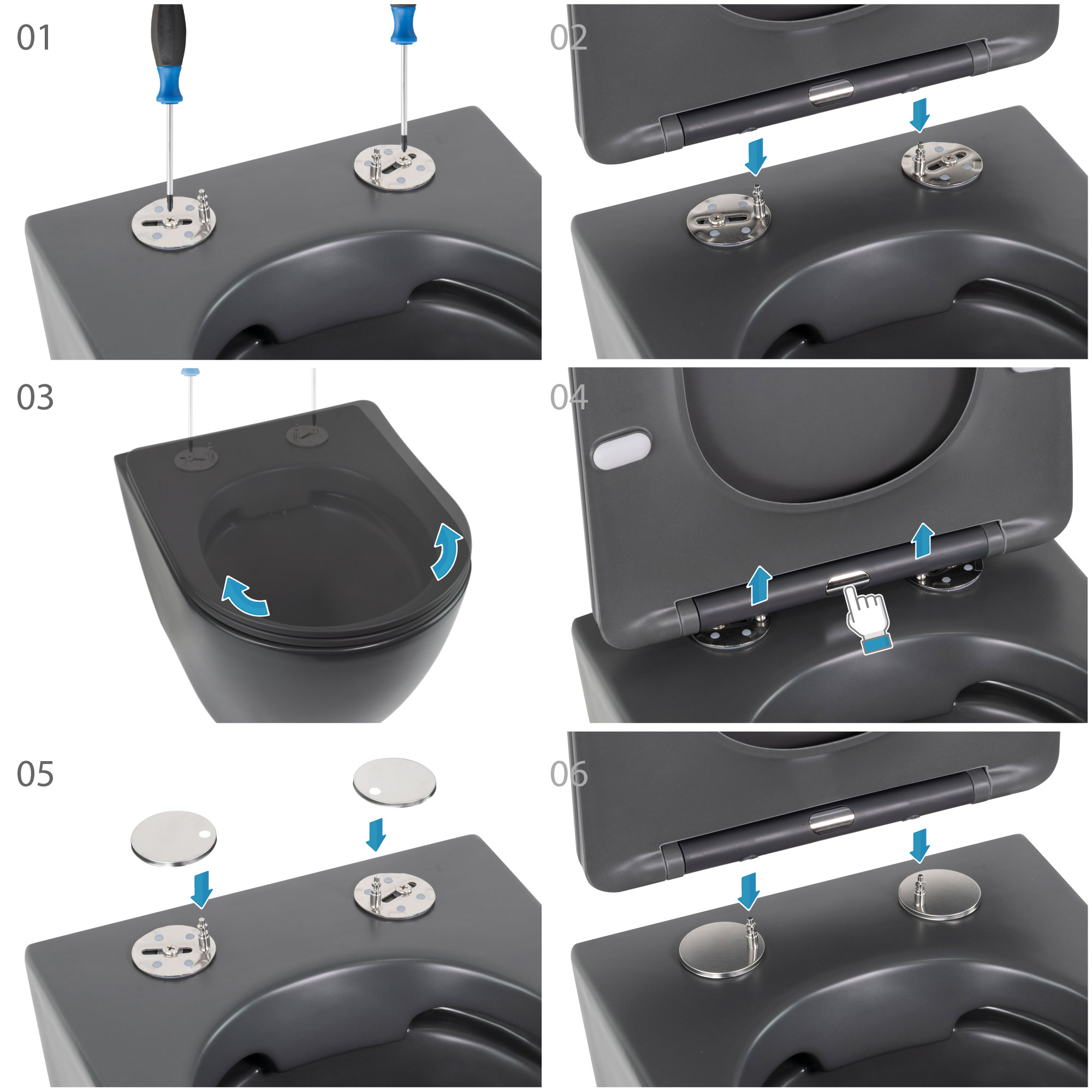 Toilette Hänge WC Spülrandlos inkl. WC Sitz mit Absenkautomatik SOFTCLOSE Franco Grau Toilette Hänge WC Spülrandlos inkl. WC Sitz mit Absenkautomatik SOFTCLOSE Franco Grau