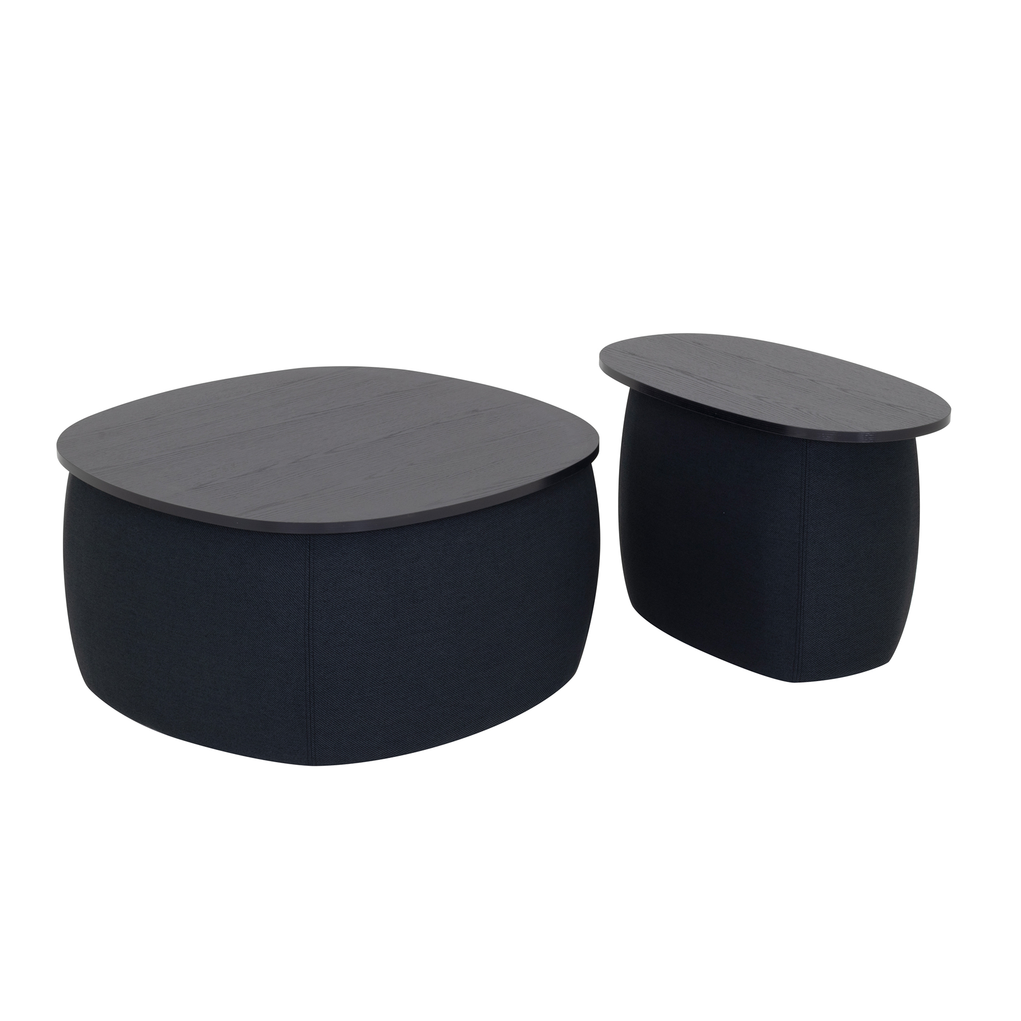 Nisami – 2er-Set Couchtische – flexibel kombinierbare Satztische mit schwarzem Stoffbezug und Holzdekor in Schwarz