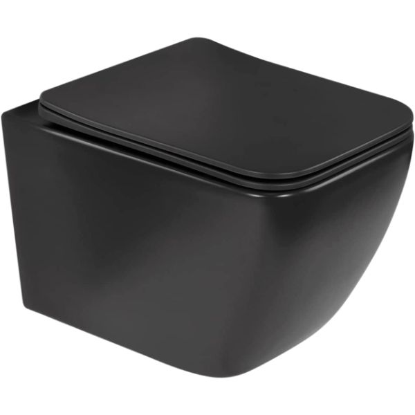 Toilette Hänge WC Spülrandlos inkl. WC Sitz mit Absenkautomatik SOFTCLOSE + abnehmbar Cube Schwarz MATT