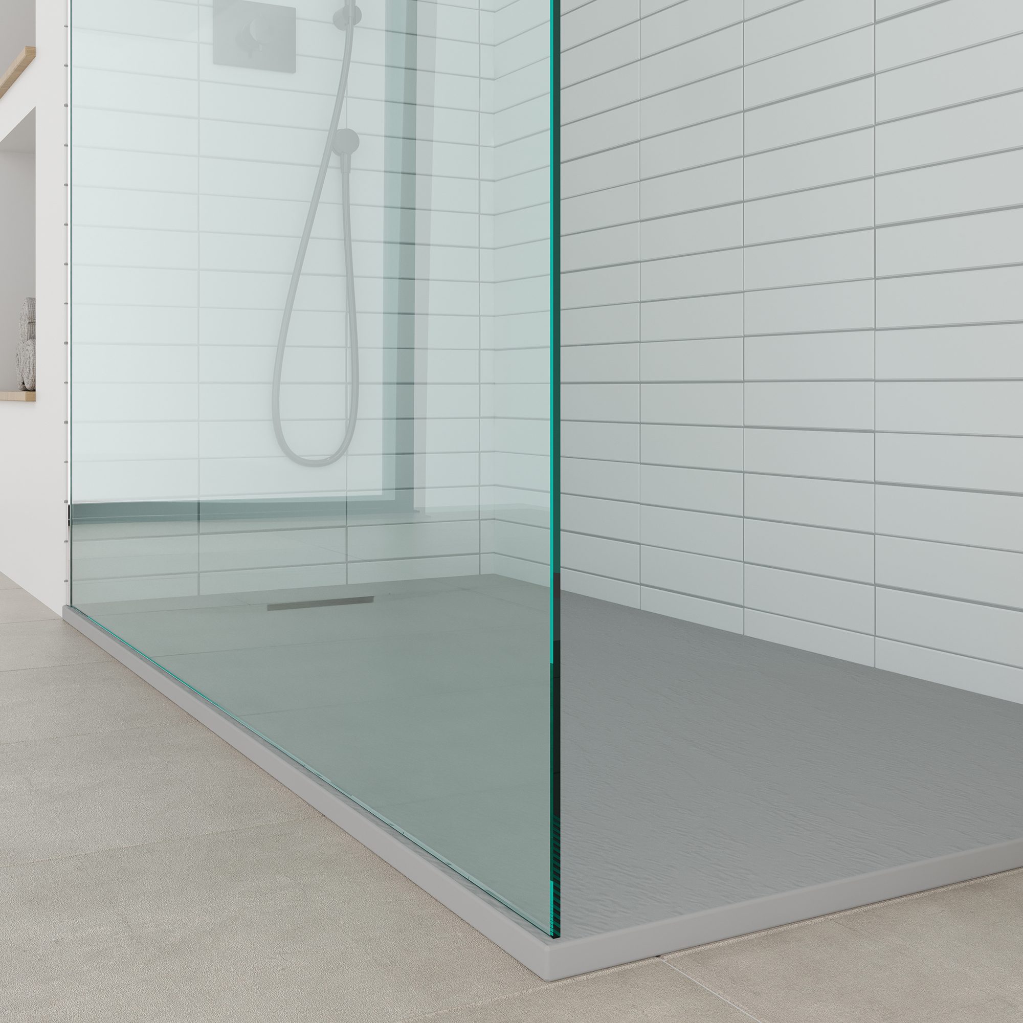 SMC Shower Tray Polar in Stone Look with Drain Assembly - Gray