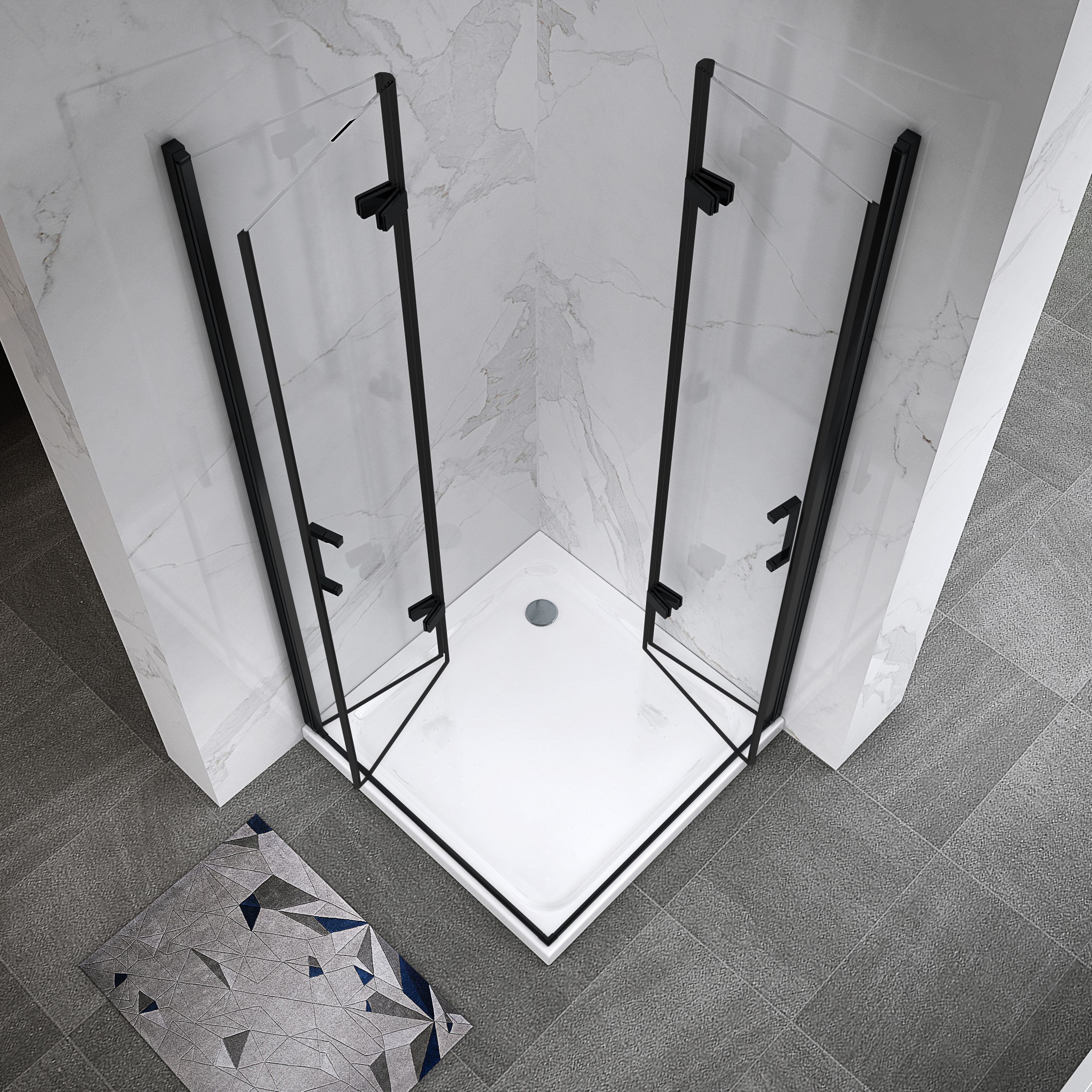 Eckeinstieg Matilde BLACK mit Falttüren aus ESG Sicherheitsglas