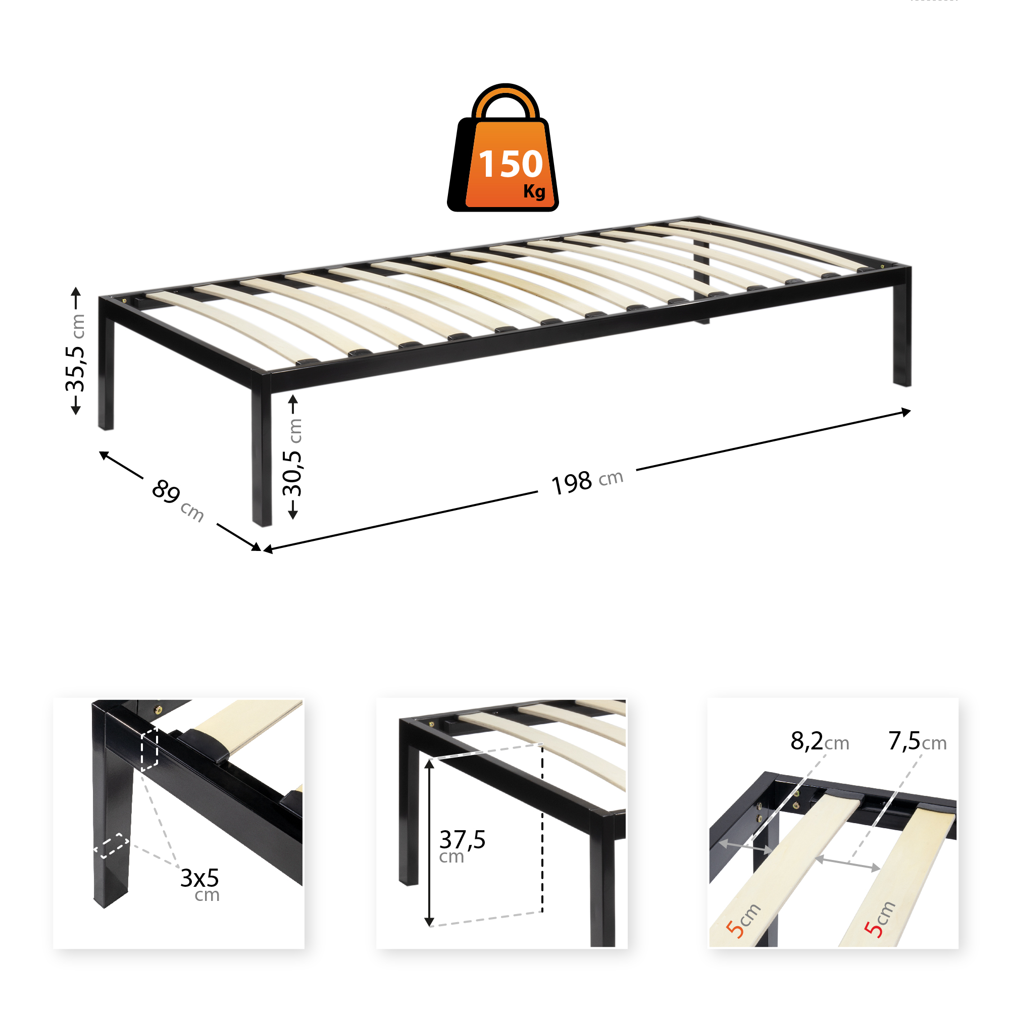 Gästebett Metallbett i-Base mit Federholzleisten