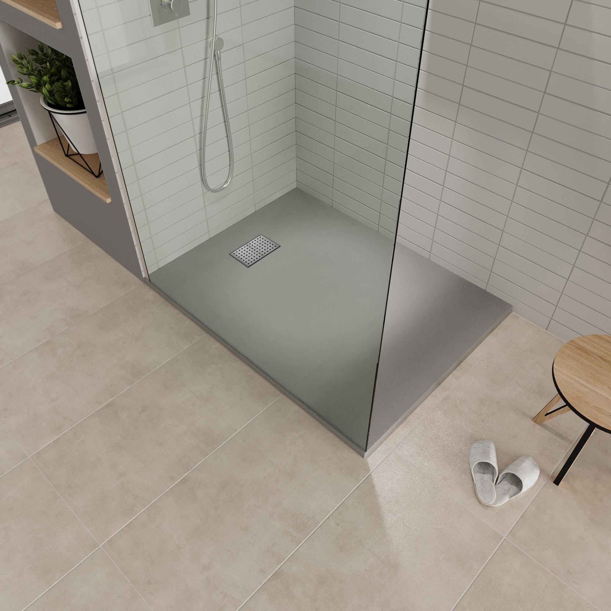 Boreal – SMC Duschwanne INOX in Stein-Optik inkl. Ablaufgarnitur und Edelstahldeckel - Grau