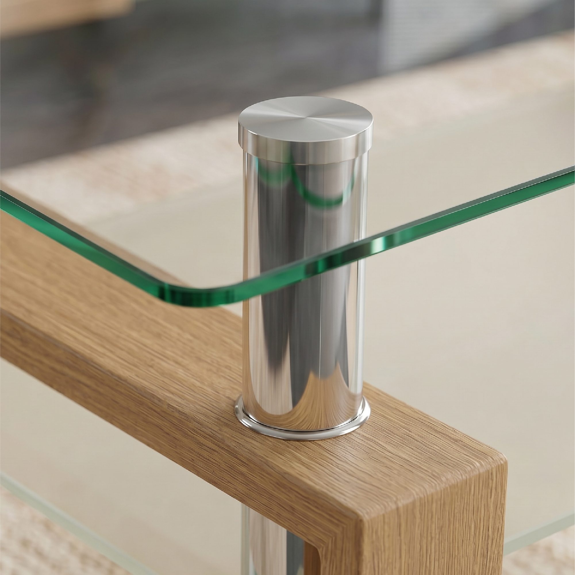Coffee Table PORTER made of Glass/Metal with Oak-Colored Wood