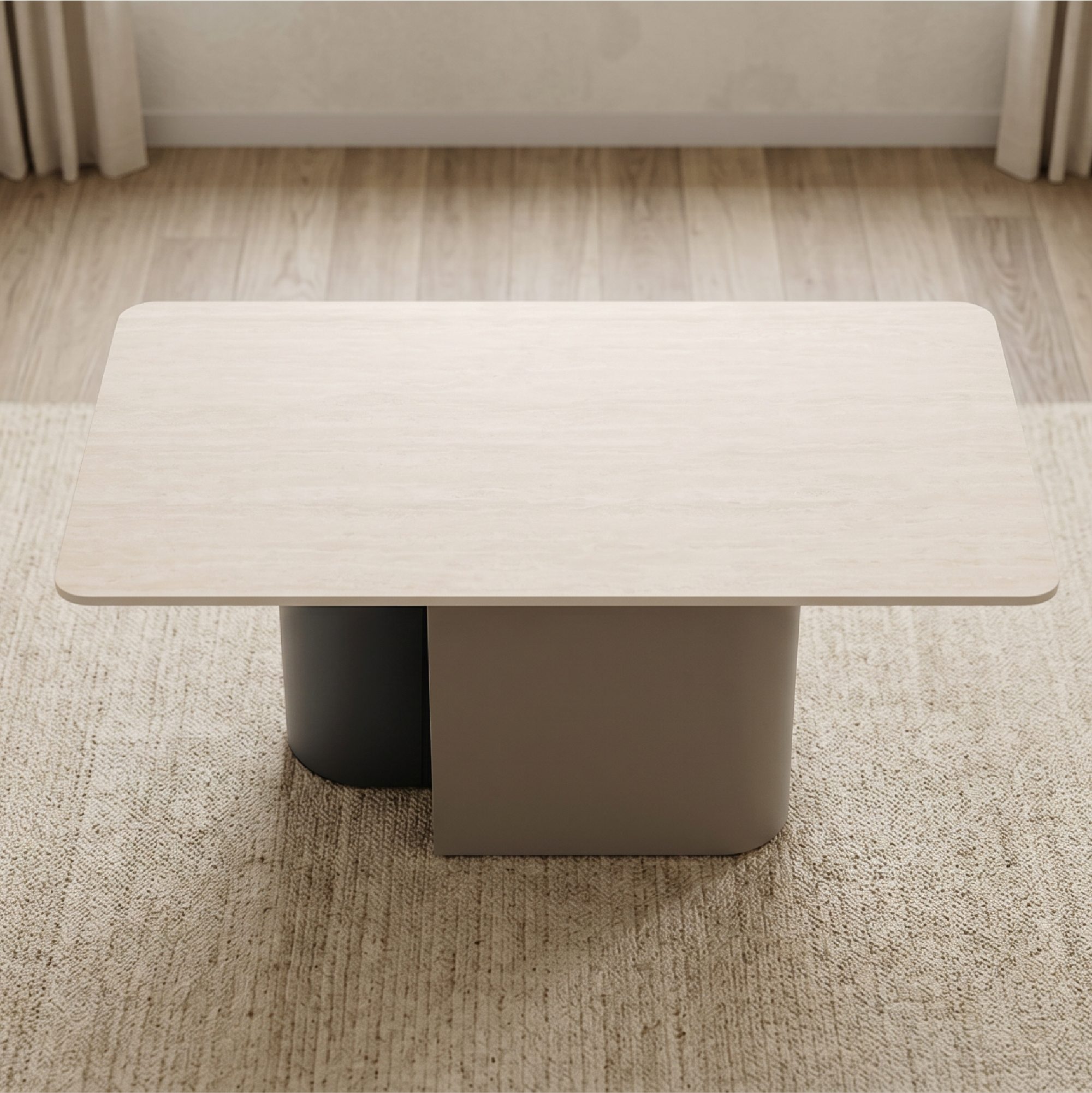 Quarles – Moderner Couchtisch mit Keramikplatte in heller Steinoptik