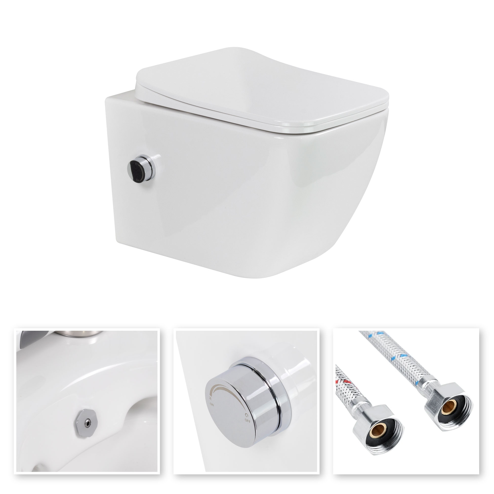 Dusch-WC Cube Fresh mit Bidetfunktion, spülrandloses Wand-WC in Weiß Dusch-WC Cube Fresh mit Bidetfunktion, spülrandloses Wand-WC in Weiß