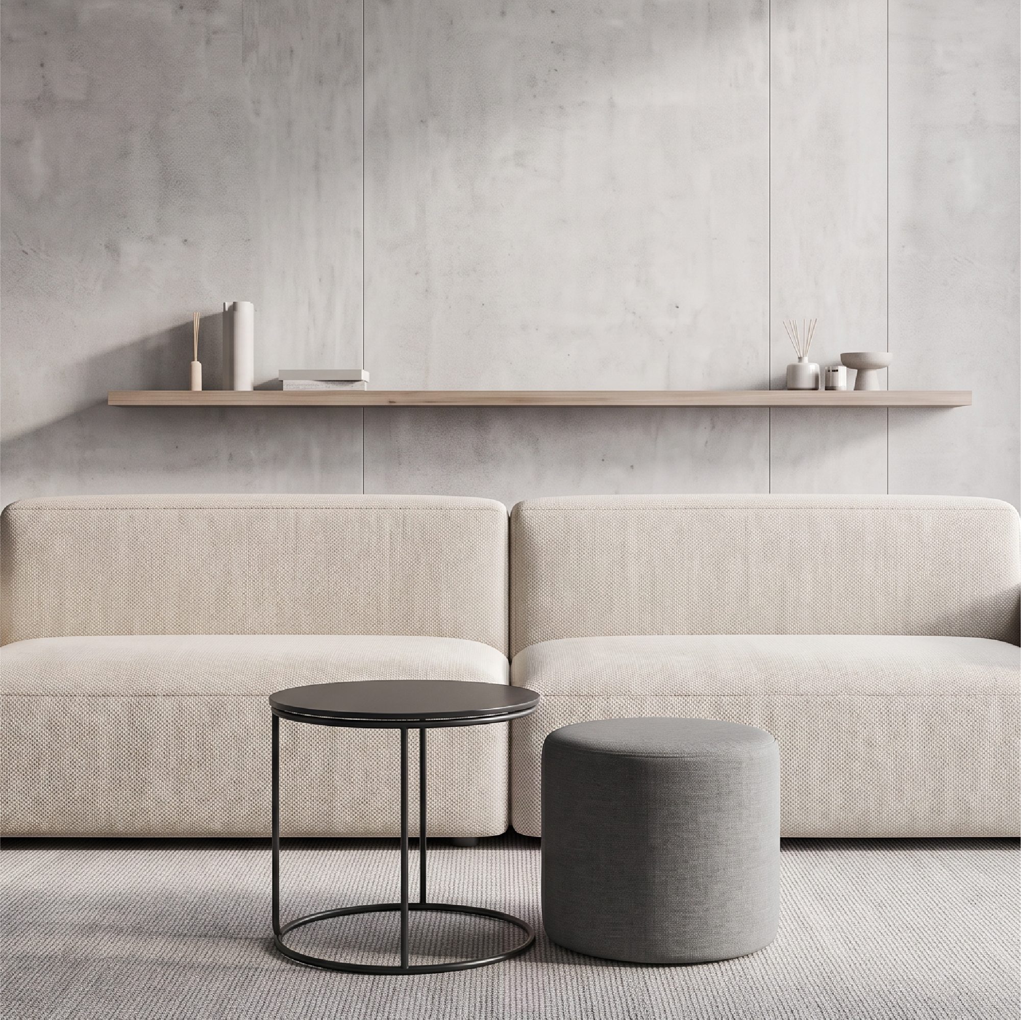 Side Table with Stool JASPER Round Coffee Table 40x40 cm Black-Grey N0
