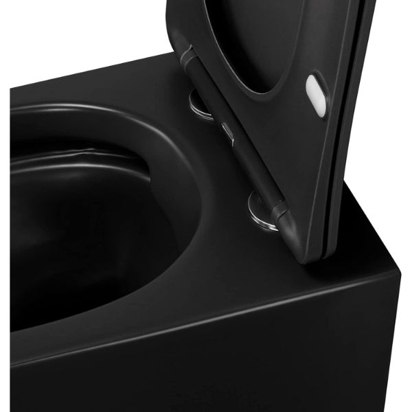 Toilette Hänge WC Spülrandlos inkl. WC Sitz mit Absenkautomatik SOFTCLOSE + abnehmbar Cube Schwarz MATT