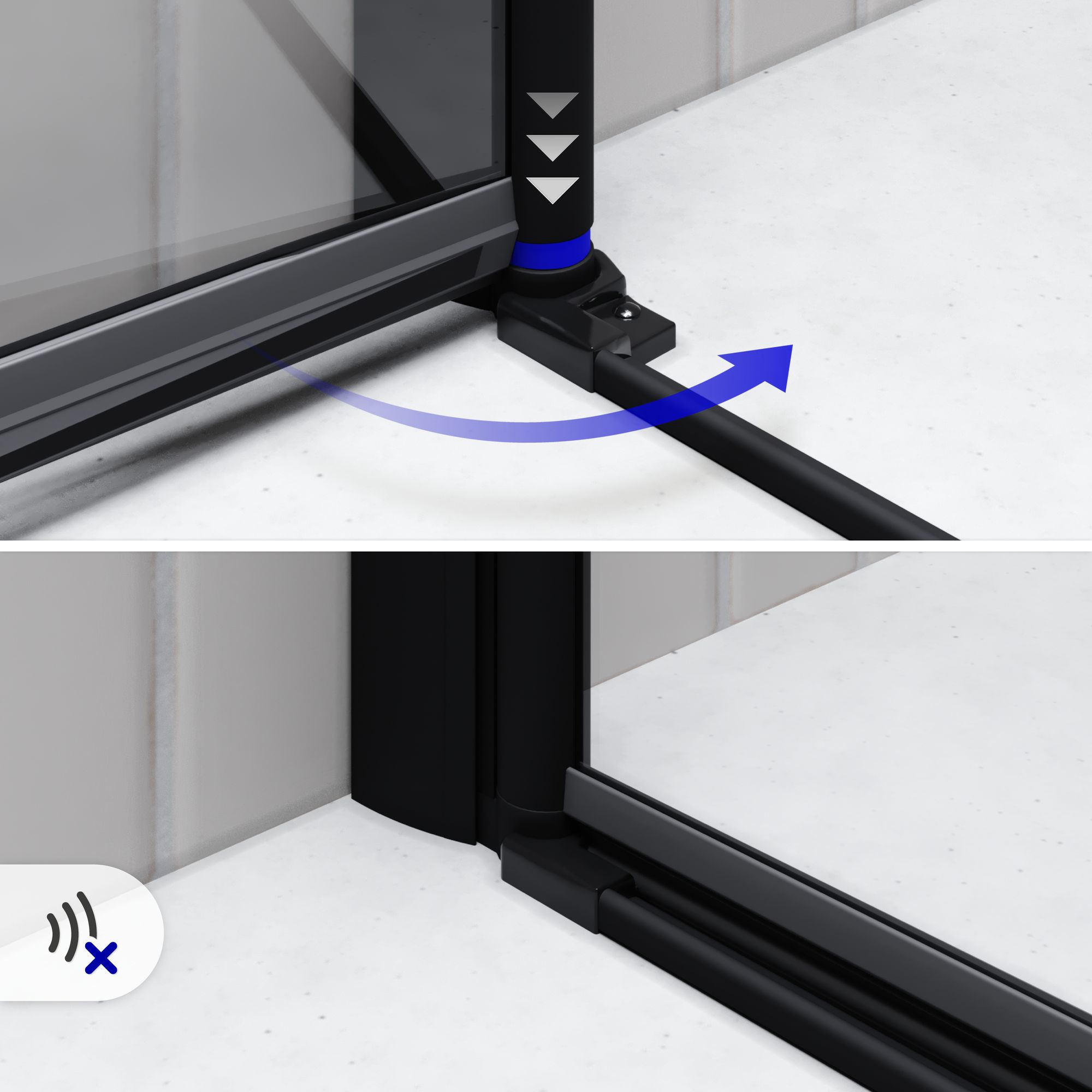Eckeinstieg Emma BLACK mit Falttüren aus ESG Sicherheitsglas Emma – Corner Entry BLACK with Folding Doors made of ESG Safety Glass