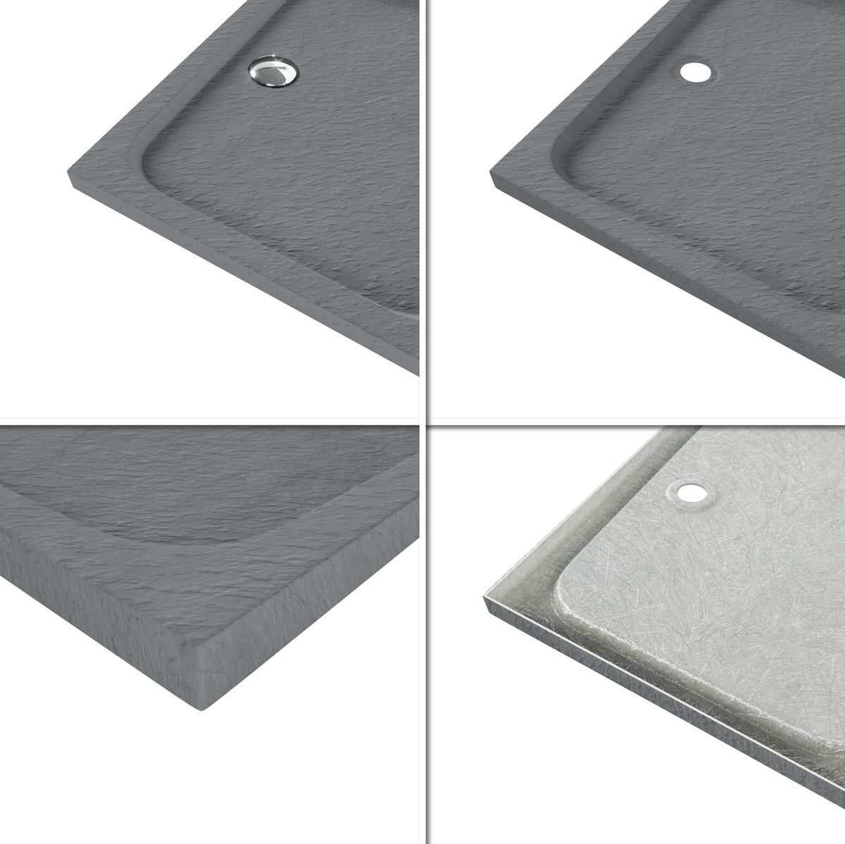 Duschwanne Shimmer STONE aus Sanitäracryl inkl. Ablaufgarnitur - Grau 95x95 cm