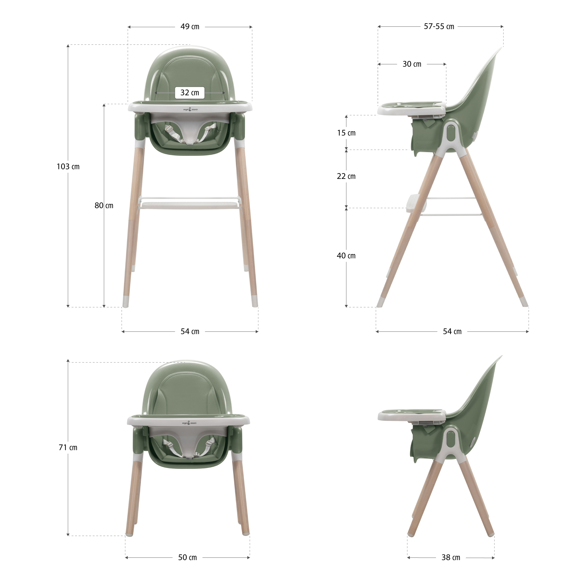 Kinderhochstuhl ARTO Kinderstuhl mit Esstablett und Stuhl Grün