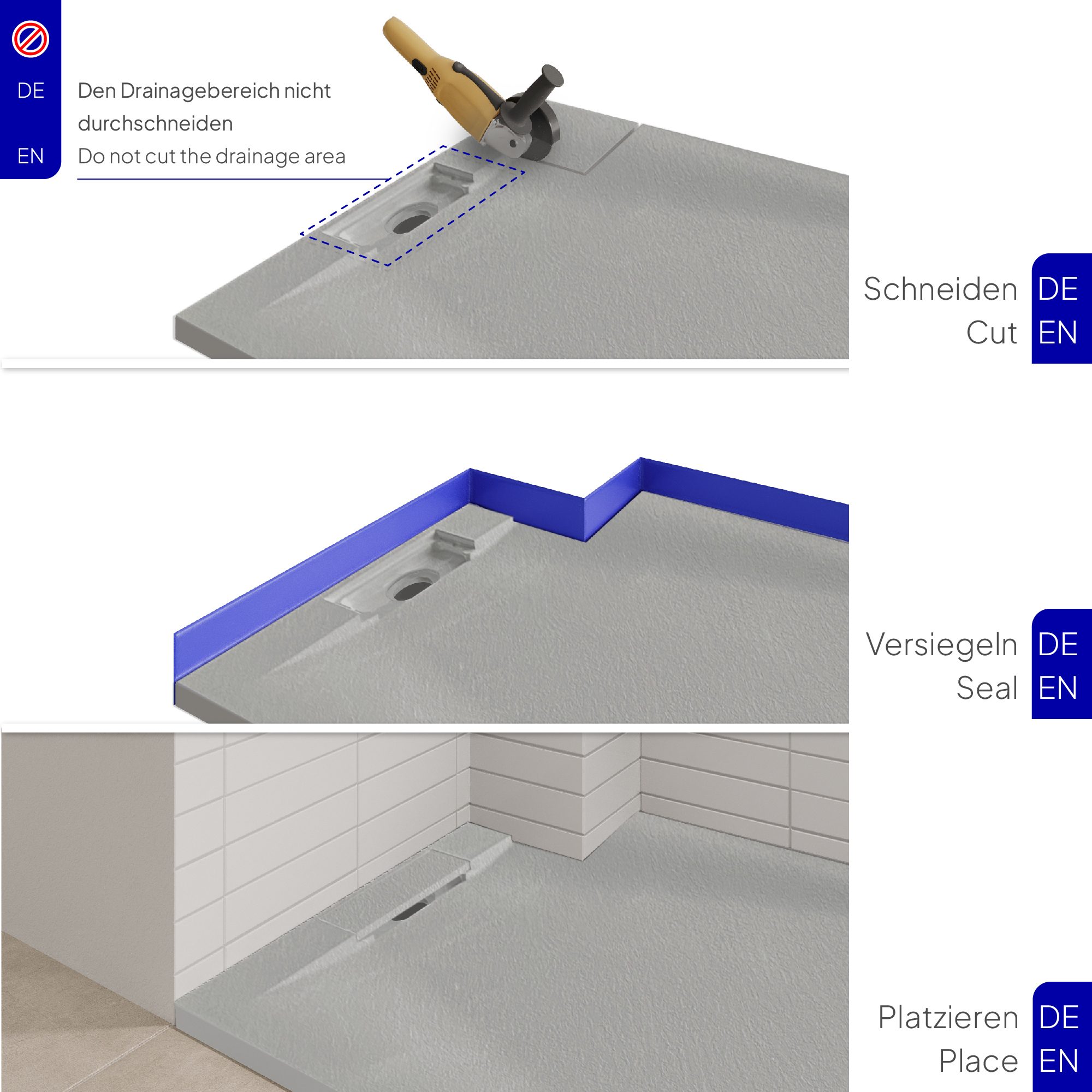 SMC Shower Tray Polar in Stone Look with Drain Assembly - Gray