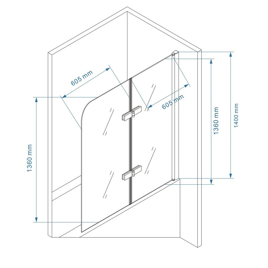 Bathtub Screen Anita with Folding Doors Made of ESG Safety Glass