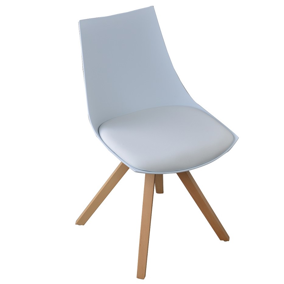 Dining Chair Gusto White – Wooden Kitchen Chair with Seat Shell + Faux Leather Cushion Esszimmerstuhl Gusto Weiß Küchenstuhl aus Holz mit Sitzschale + Sitzkissen aus Kunstleder 8 Stück