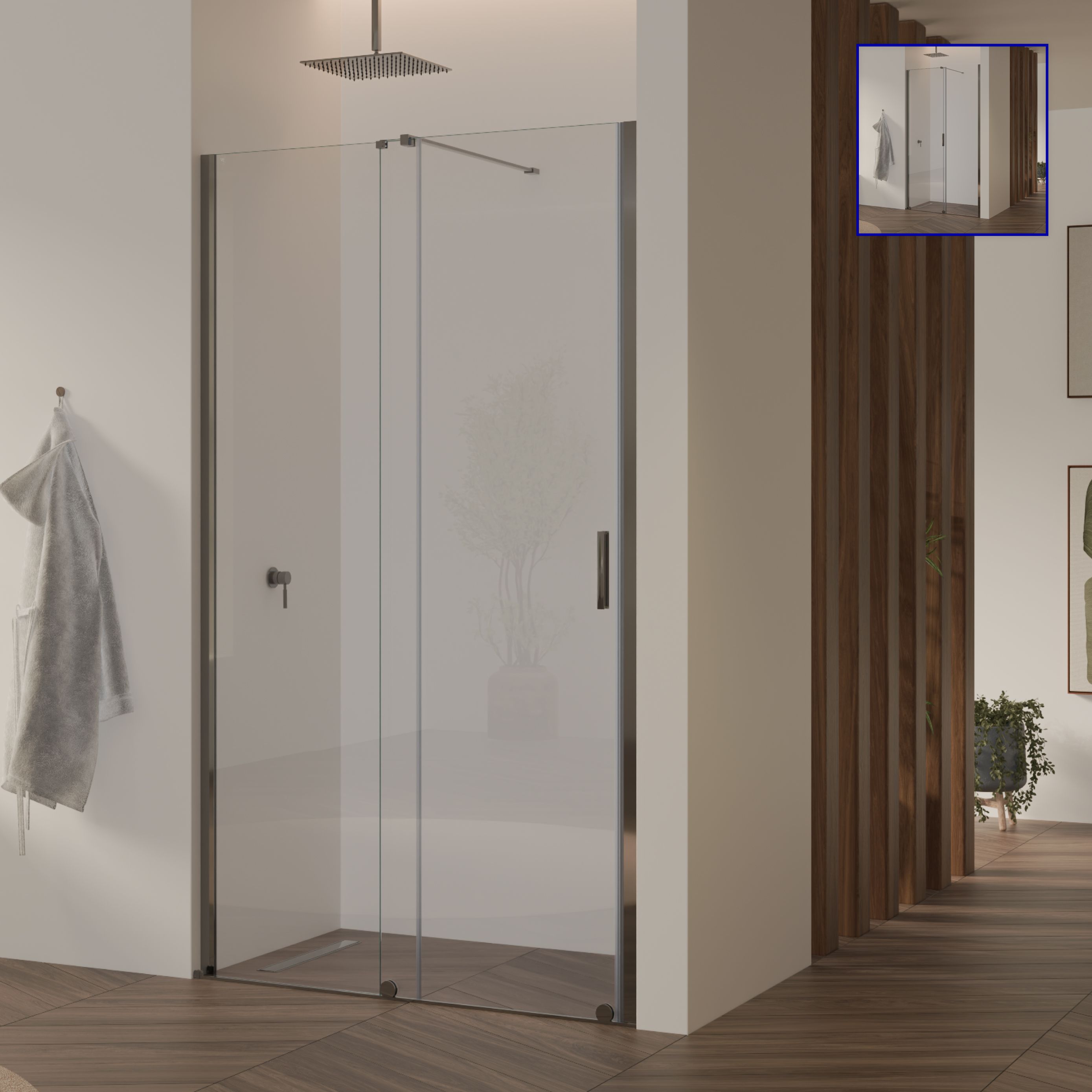 Shower Door Niche Door NADINE with Sliding Door in Chrome made of 8mm Tempered Clear Glass Shower Door Niche Door NADINE with Sliding Door in Chrome made of 8mm Tempered Clear Glass