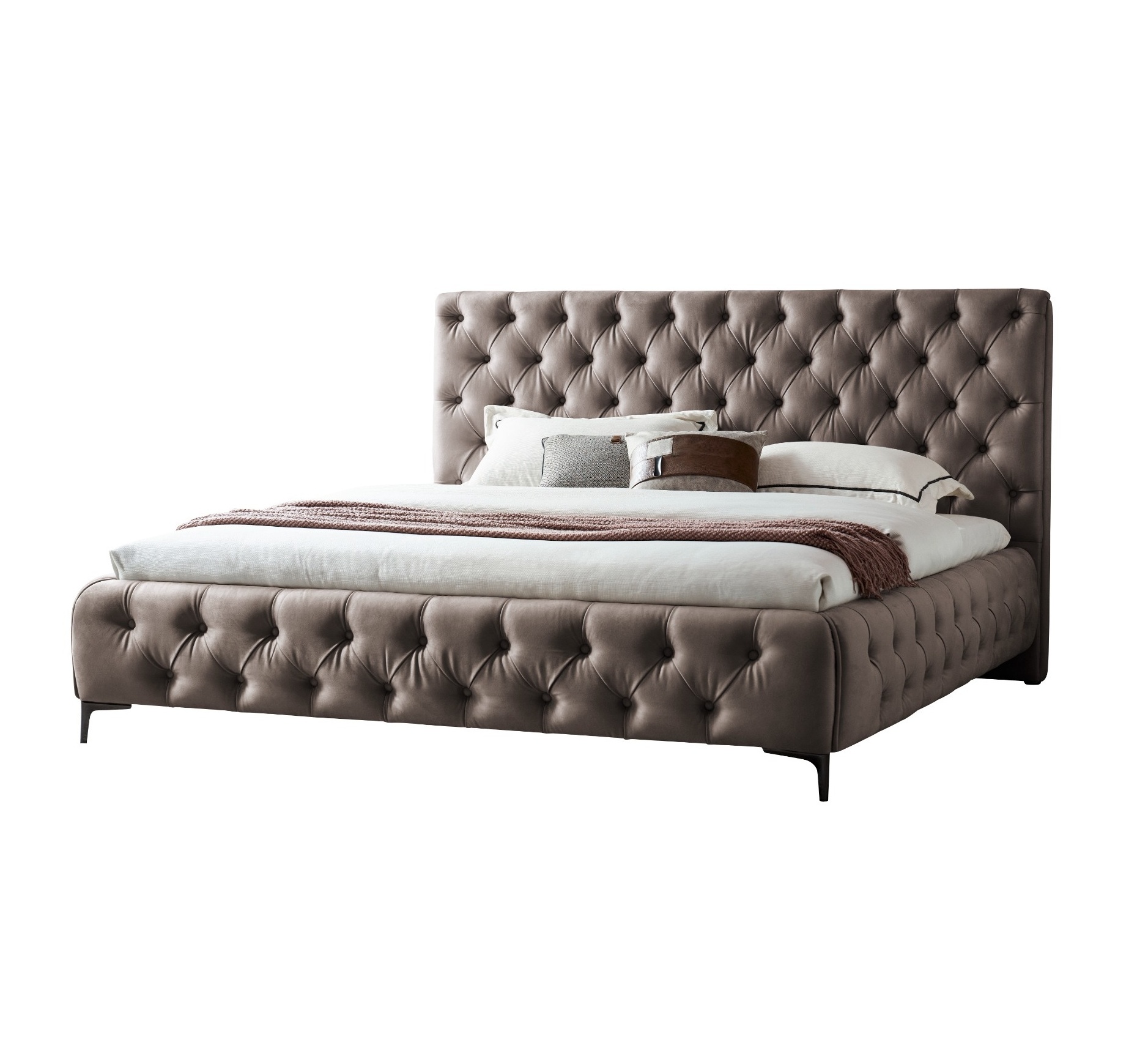 Design Polsterbett Amour in Grau-Beige mit Knöpfen