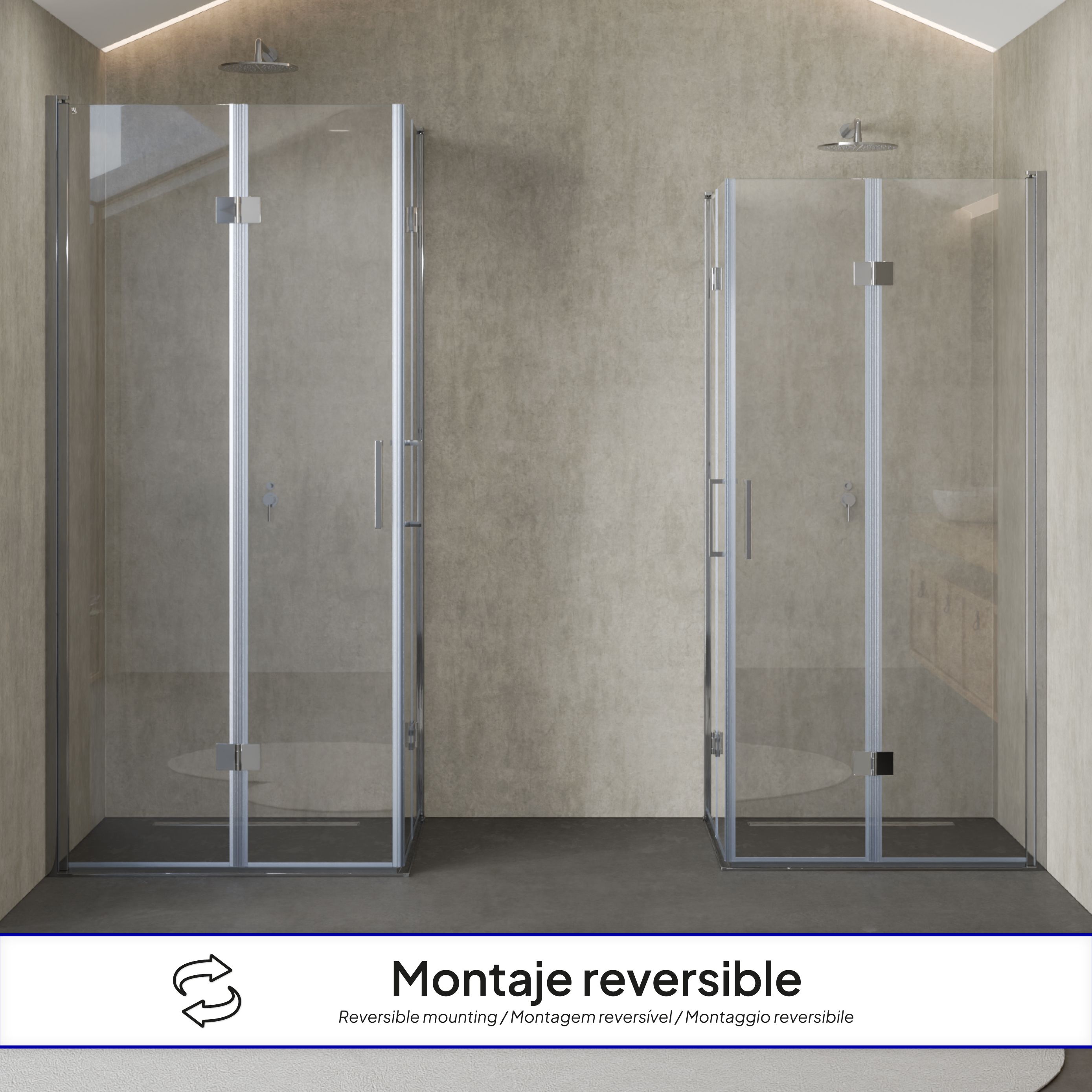 Corner entry Belle with folding doors made of 6mm tempered safety glass Belle – Eckeinstieg mit Falttüren aus 6mm ESG Sicherheitsglas