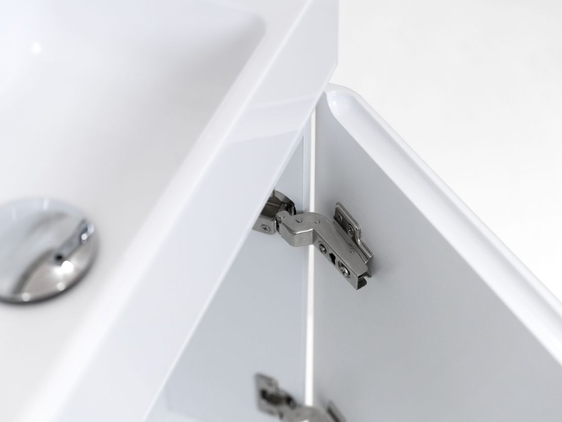 Kompakt-Badmöbel Galene 45 cm – Weiß Hochglanz, Mineralguss-Waschtisch, Wandhängend Kompakt-Badmöbel Galene 45 cm – Weiß Hochglanz, Mineralguss-Waschtisch, Wandhängend