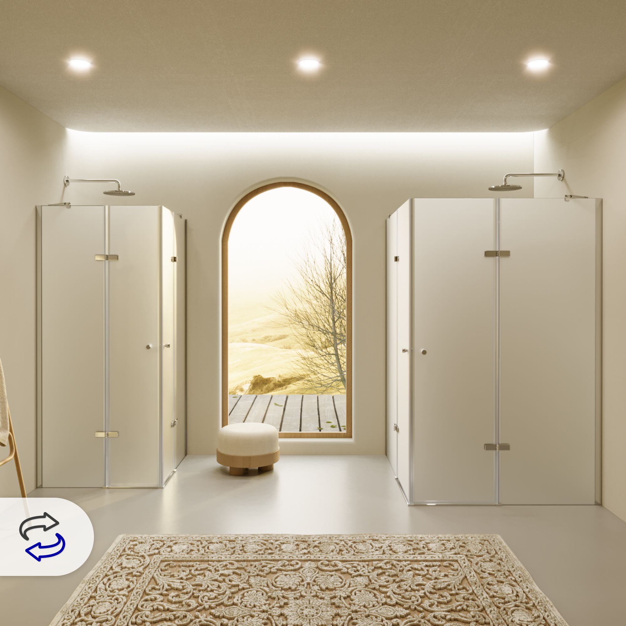 Corner Entry Alice with Folding Doors Made of Satinated ESG Safety Glass