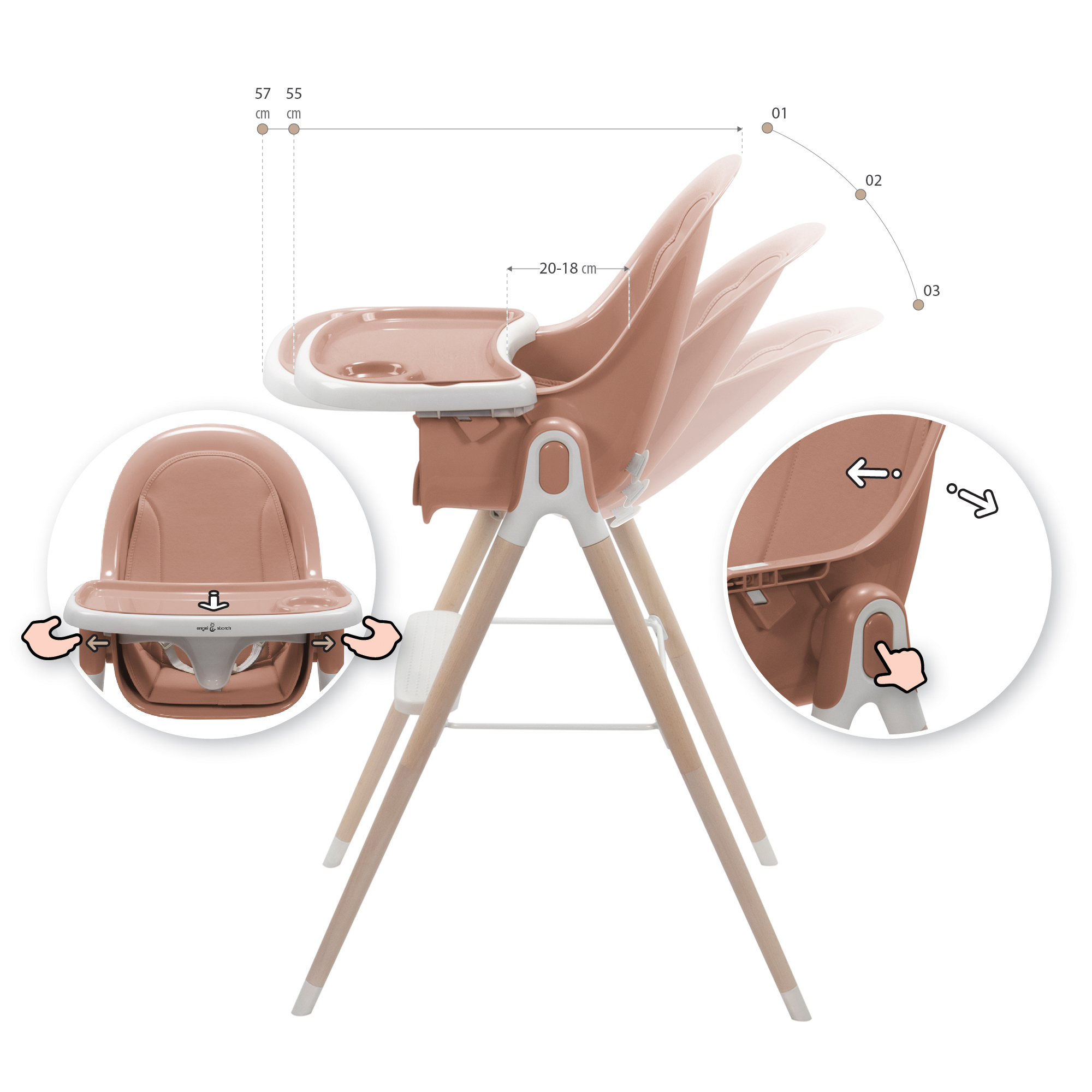 Kinderhochstuhl ARTO Kinderstuhl mit Esstablett und Stuhl Rosa Kinderhochstuhl ARTO Kinderstuhl mit Esstablett und Stuhl Rosa
