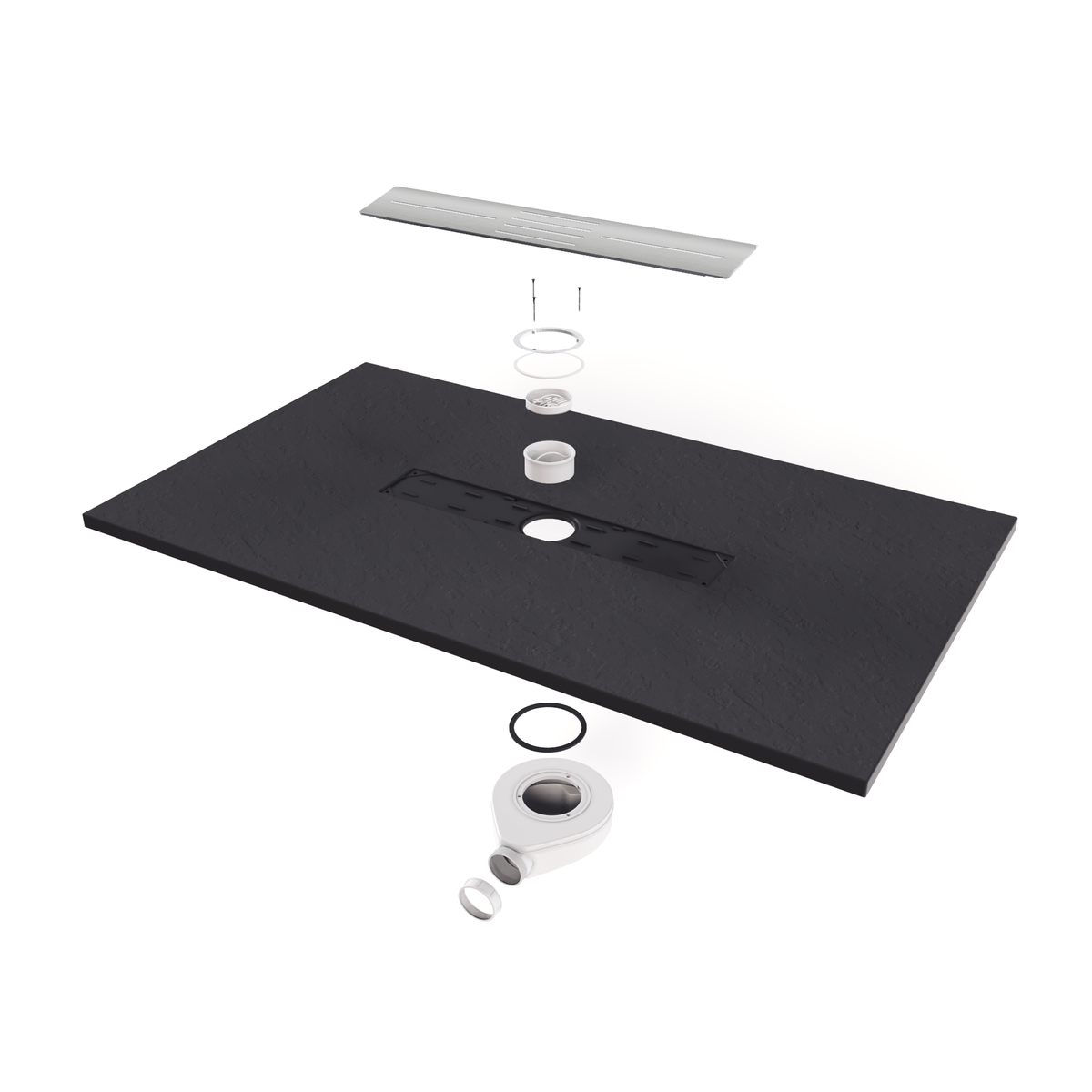 SMC Shower Tray Lumia in Slate Finish with Black Drain Assembly