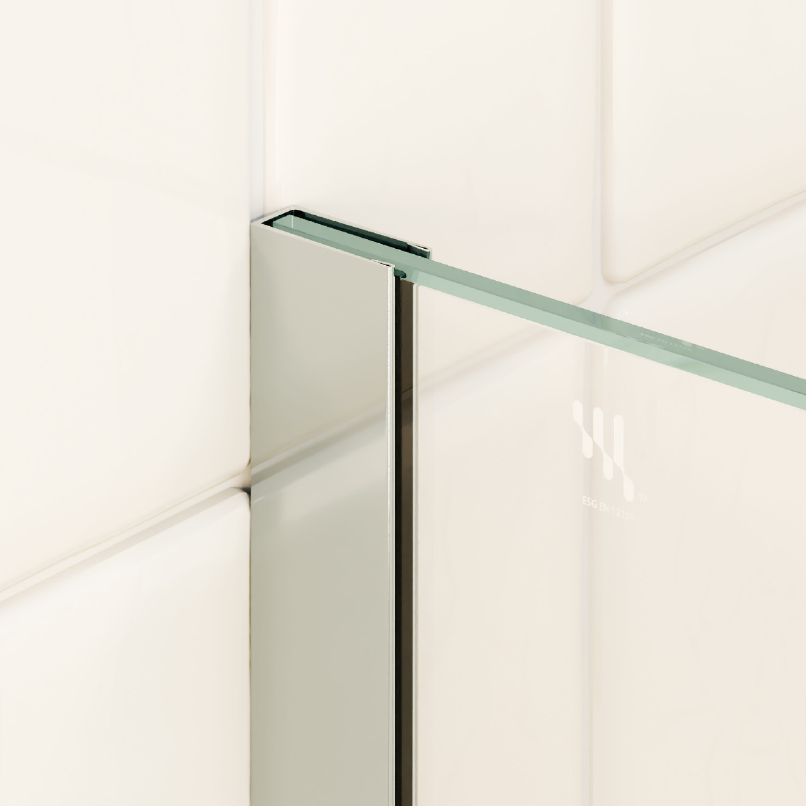 Walk-In Shower Fiona made of 10 mm thick partially frosted ESG safety glass and stainless steel profile. Fiona – Walk-In Shower made of 10 mm thick partially frosted ESG safety glass and stainless steel profile.
