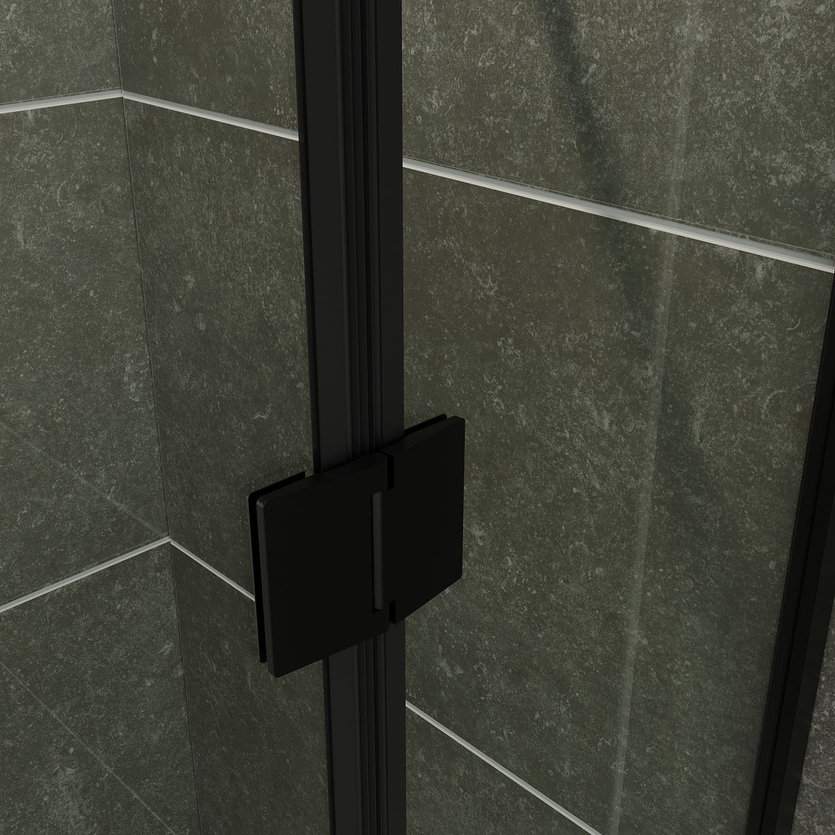 Eckeinstieg Celine mit Klapptüren und schwarzen Profilen aus ESG Sicherheitsglas