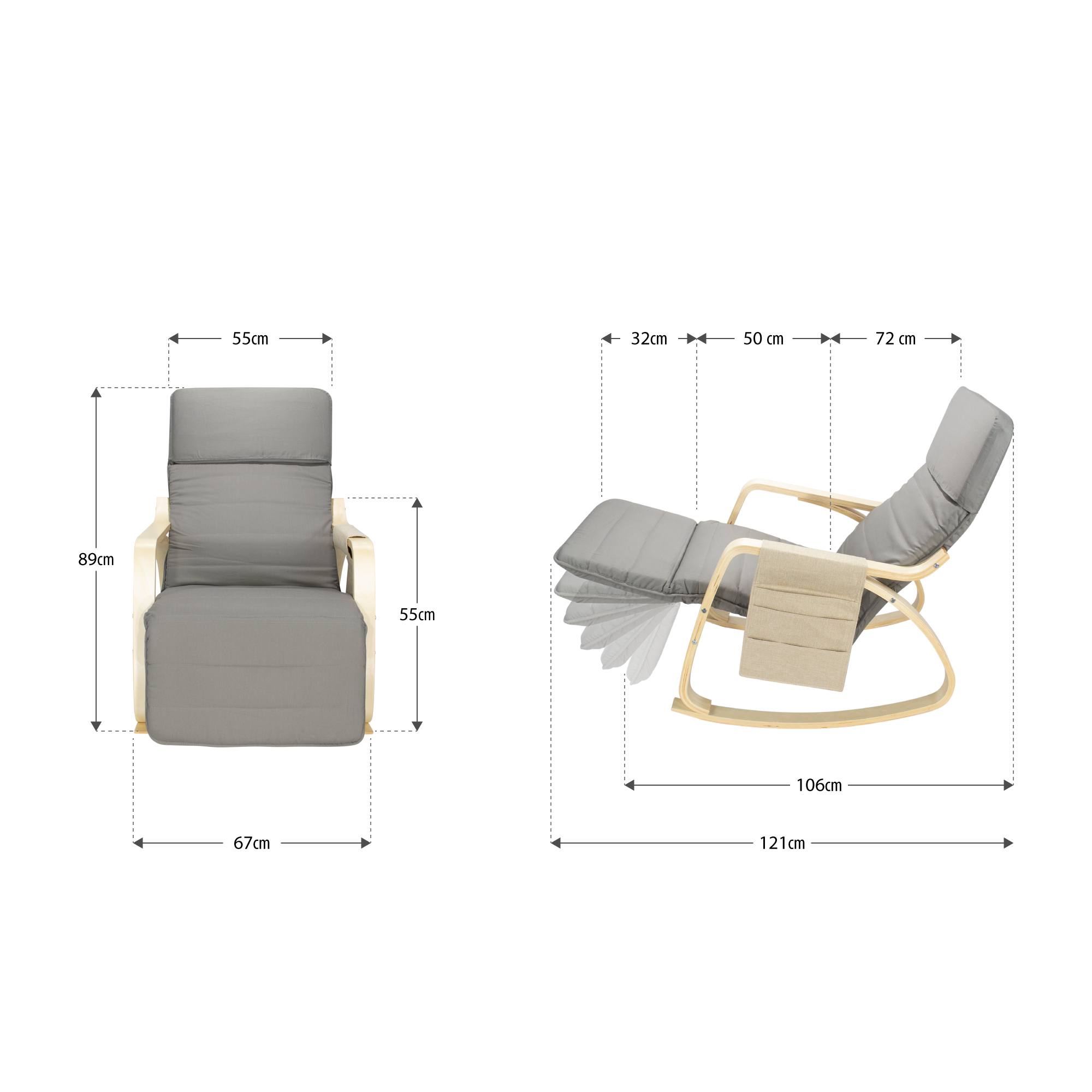 Relaxstuhl Schwingstuhl mit verstellbarem Fussteil - Grau