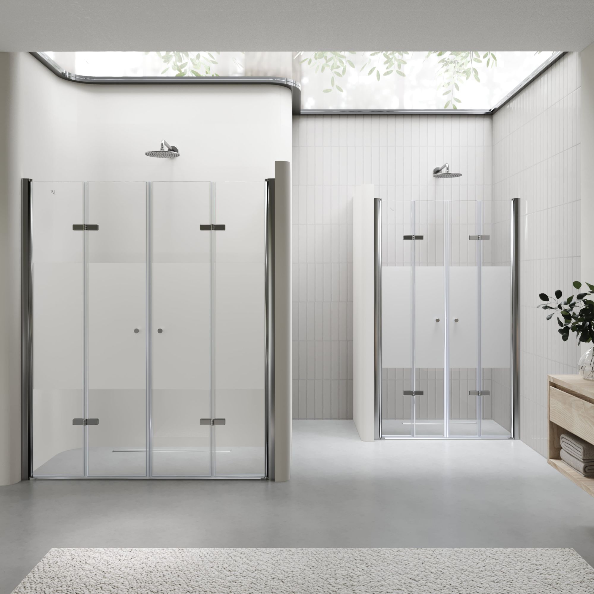 Duschtür Lena mit Falttüren aus teilsatiniertem ESG Sicherheitsglas
