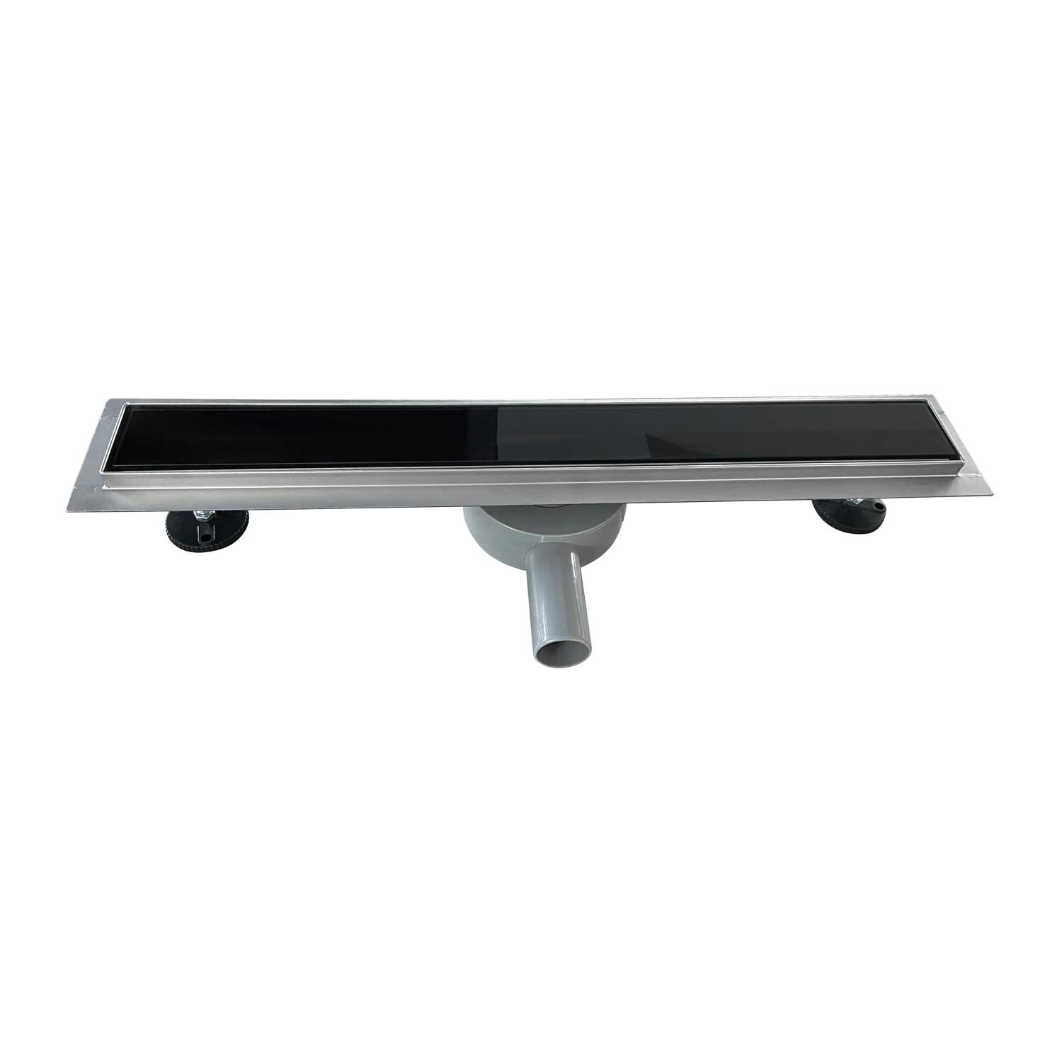 Duschrinne aus Edelstahl mit schwarzem Glas-Ablaufblende für flache Installation B2