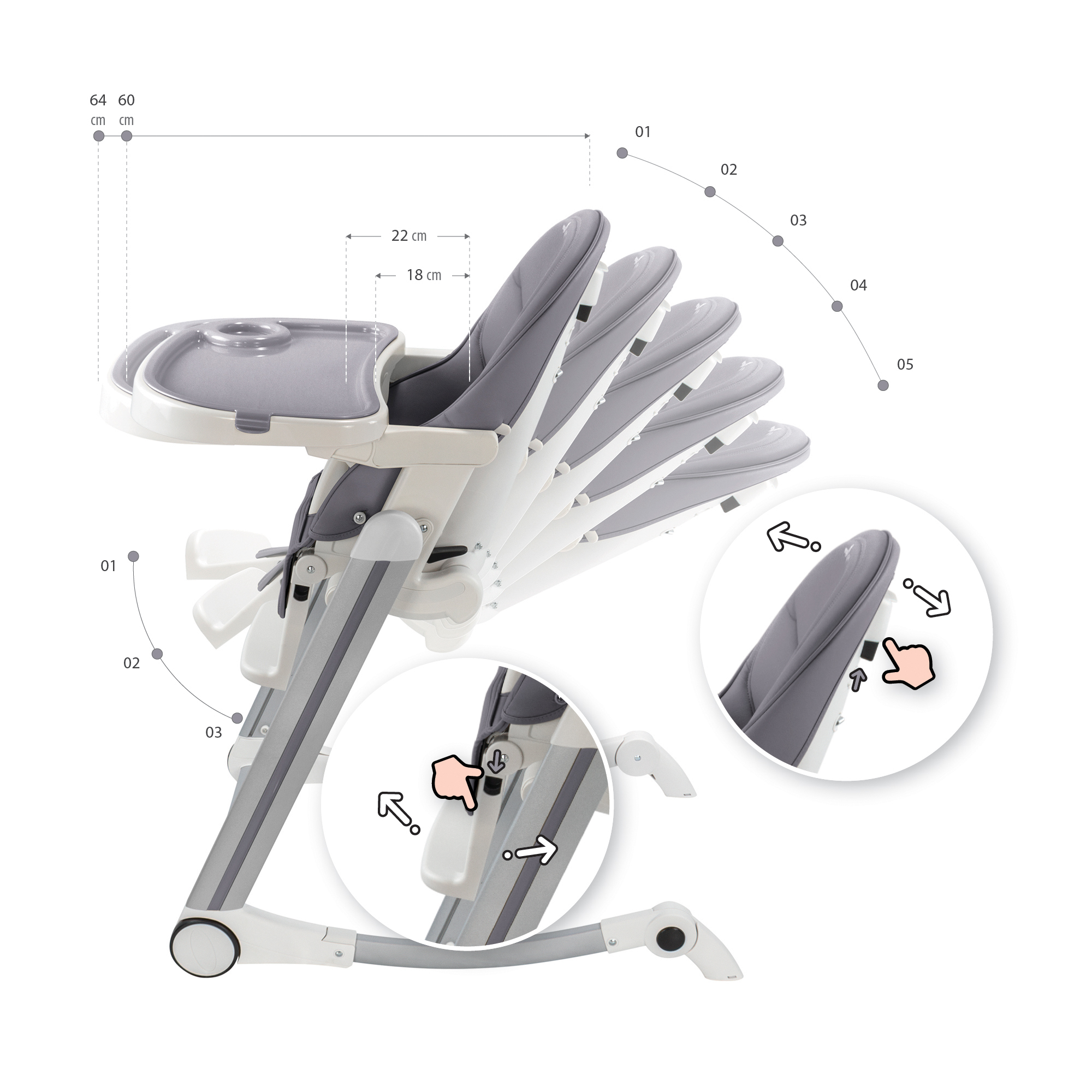 Kinderhochstuhl ADELLE Verstellbar und Klappbar inkl. Spielebogen